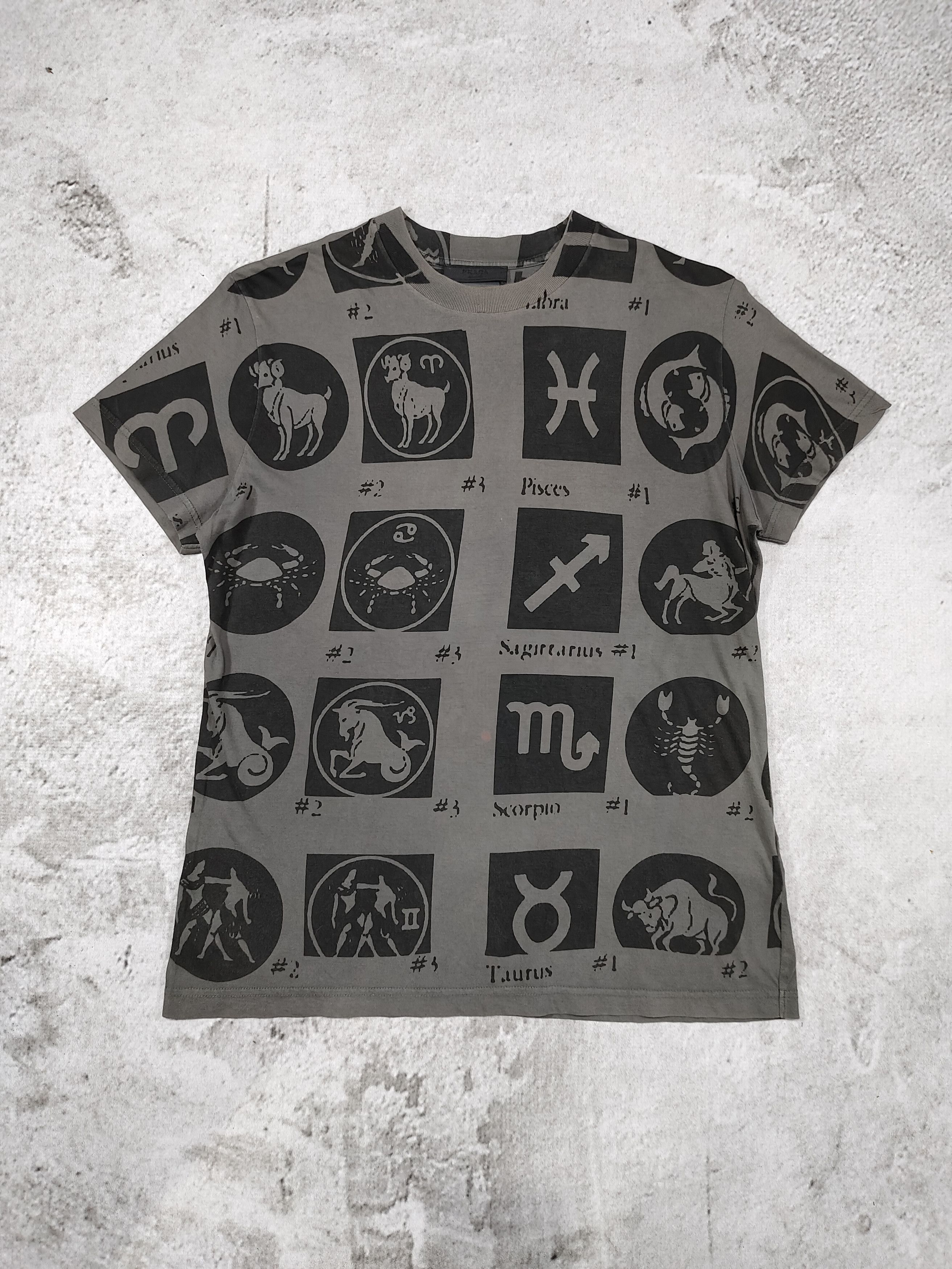 Prada 2000s PRADA- AOP Zodiac Astrology Graphic Washed Tee Size US M / EU 48-50 / 2 - 1 Thumbnail