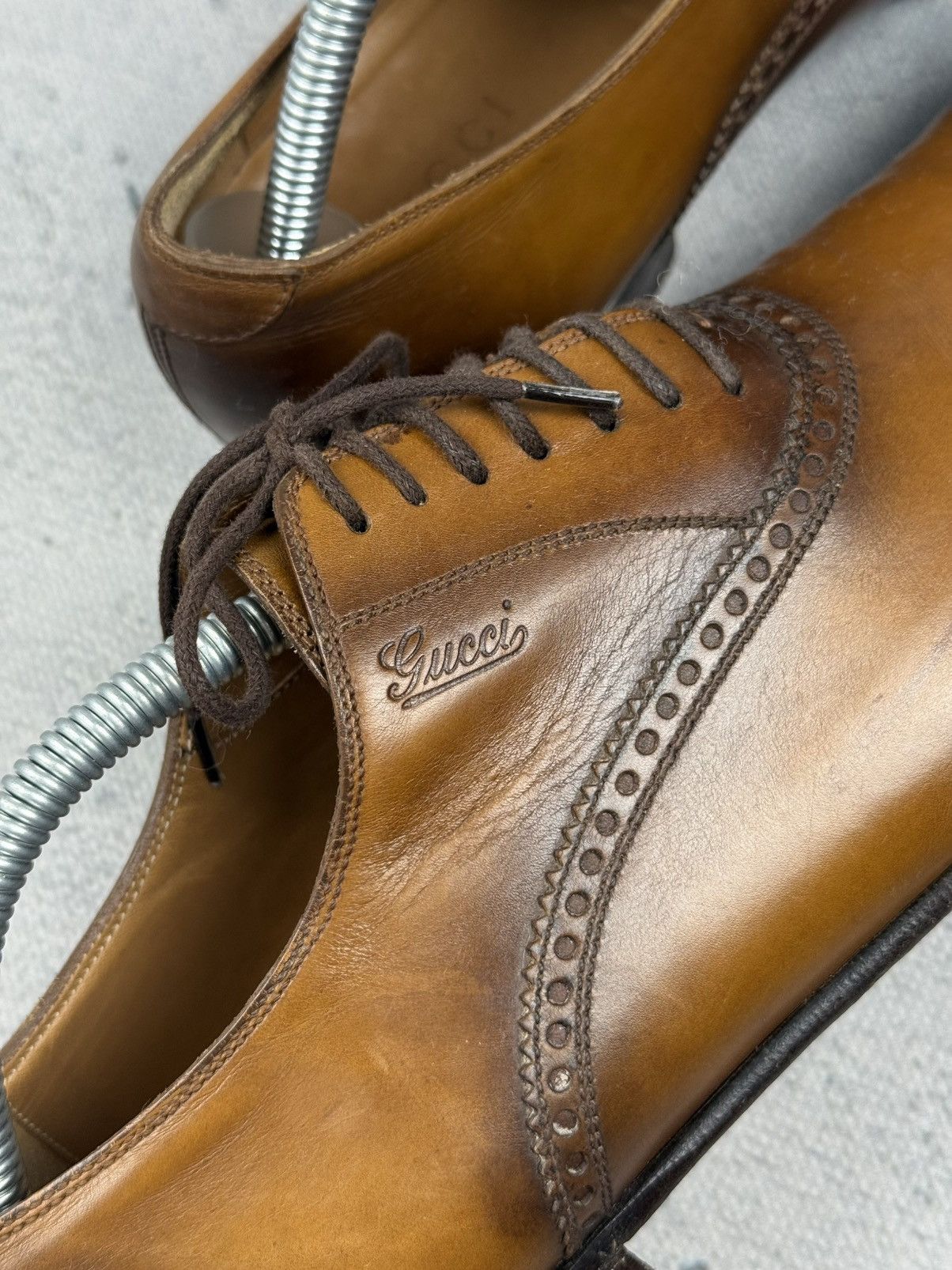 Gucci Gucci Vintage Burnished Brown Leather Oxford Dress Shoes Size US 8 / EU 41 - 13 Thumbnail