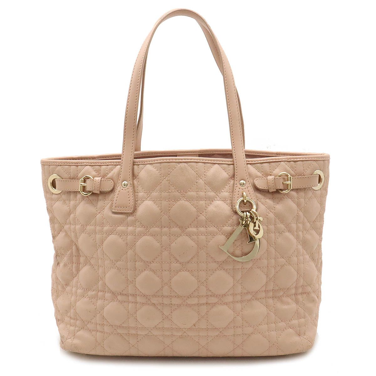 Dior Dior Dior Lady Dior Cannage Panarea Tote Bag Coated Canvas/Leather Pink Canvas Tote Bag in Good Condition Size ONE SIZE - 1 Thumbnail