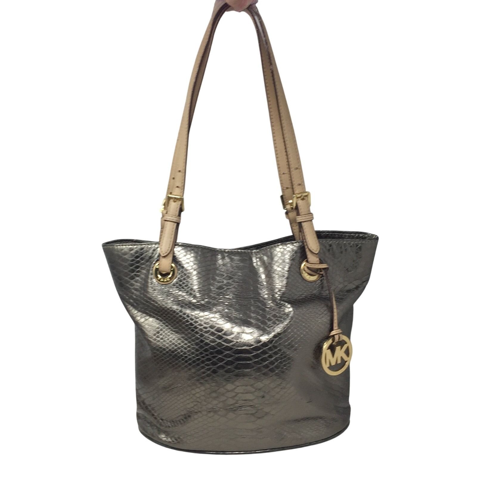 Michael Kors Jet Set Gray Leather Python Embossed Tote Bag