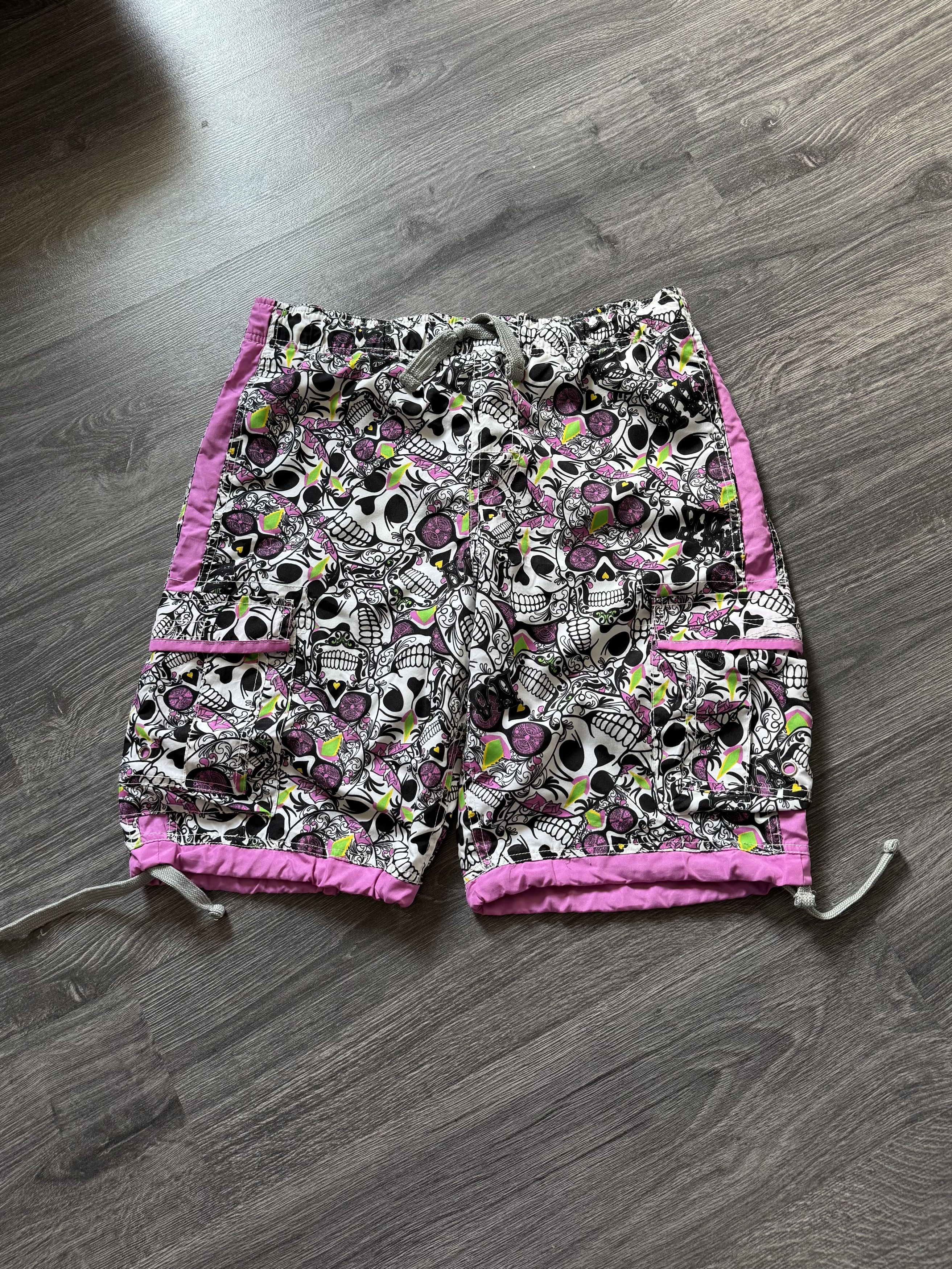 Billabong Vintage No Fear Skulls Print Cargo Shorts Y2K Size US 30 / EU 46 - 1 Thumbnail