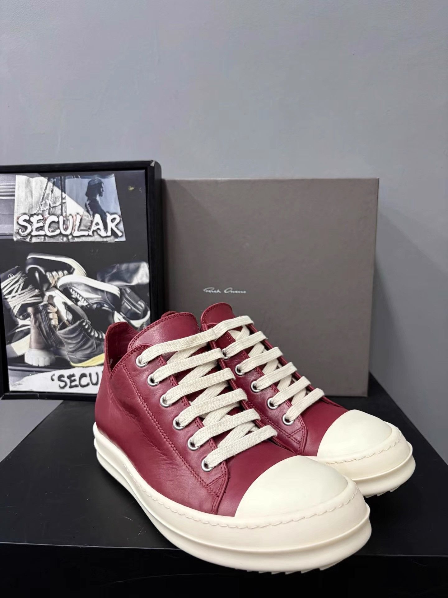 Rick Owens Rick Owens 24FW Red Leather Ramones Low-Tops K34 Size US 7 / IT 37 - 3 Thumbnail