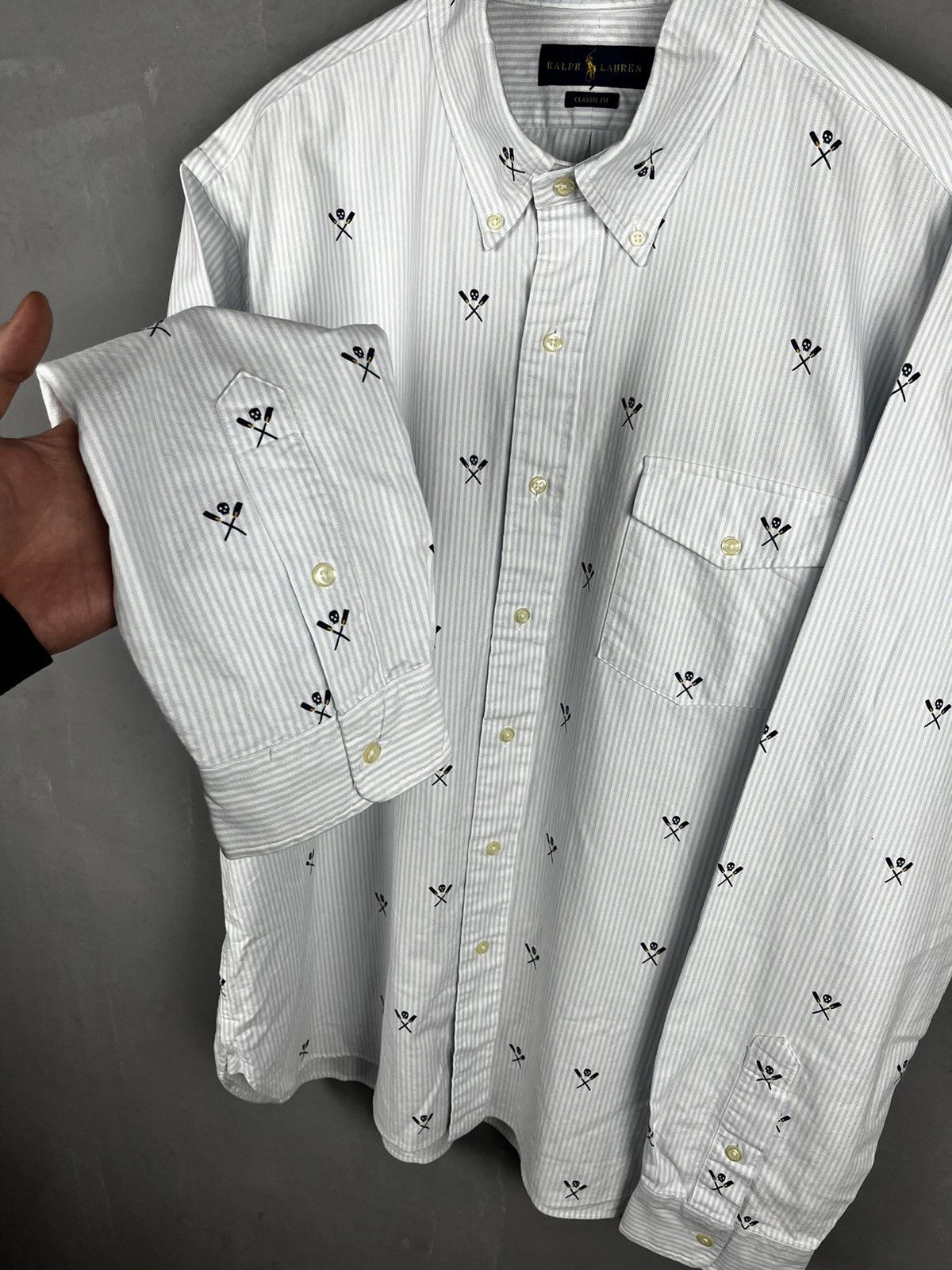 Polo Ralph Lauren × Ralph Lauren Ralph Lauren oxford skull printed stripped varsity shirt Size US XL / EU 56 / 4 - 7 Thumbnail