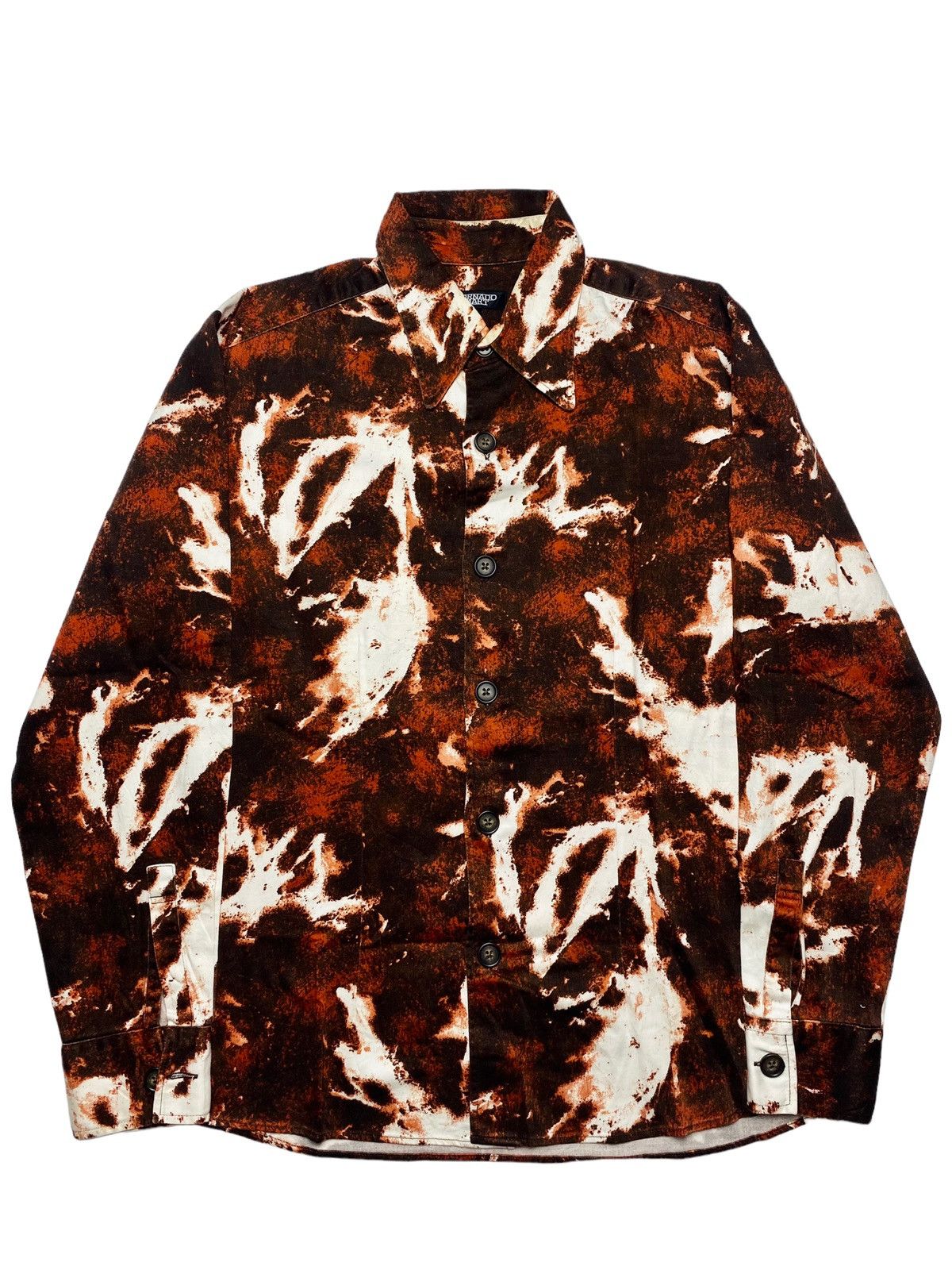 image of 14Th Addiction x Kmrii 2000S Tornado Mart - Burned Button Shirt in Brown, Men's (Size Large)