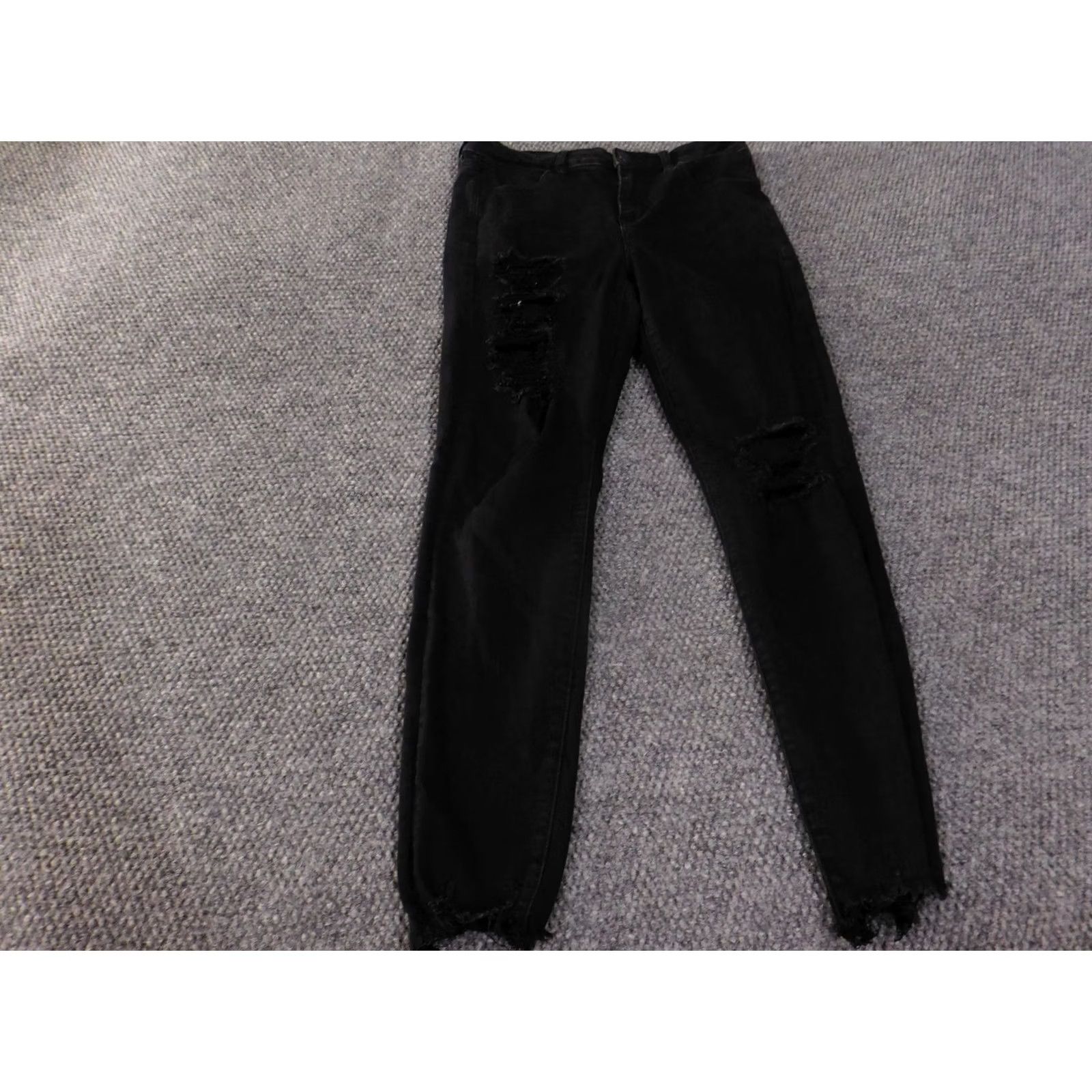 Vintage American Eagle Jeans Womens 10 Black High Rise Jegging Distressed Frayed Hem Size 32" / US 10 / IT 46 - 2 Thumbnail