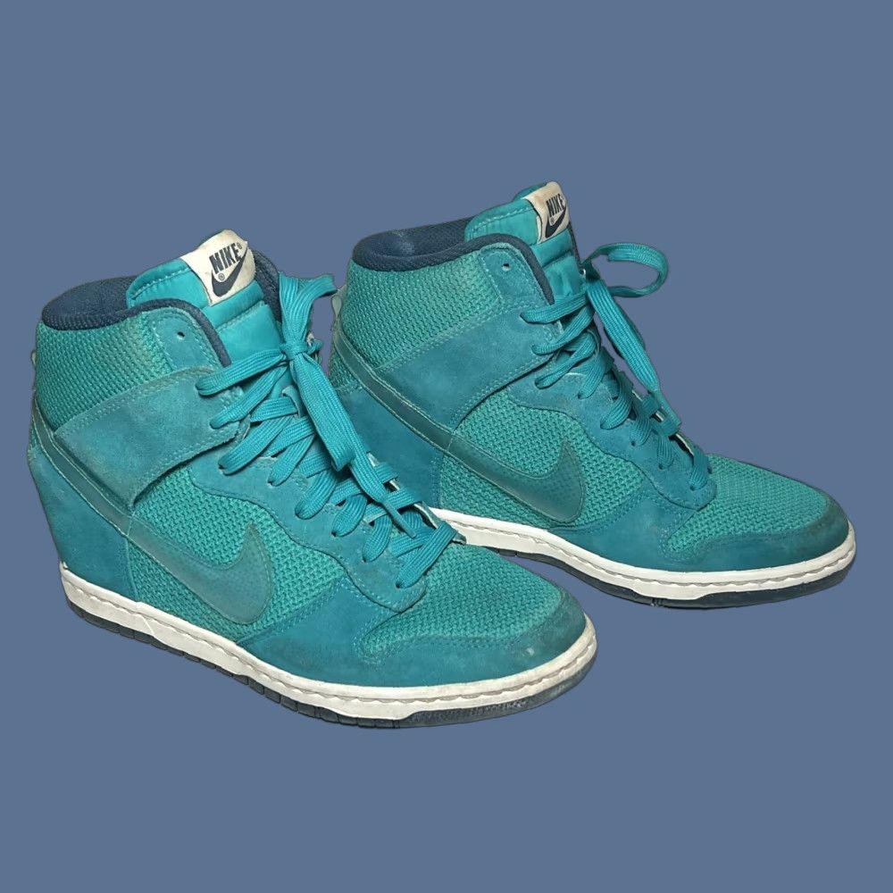 Nike VINTAGE Nike Dunk Sky Hi Turquoise Turbo Green 644877-300 Wedge 9 Womens Leather Sneaker Turquoise Sky Hi Nike Dunk 90s? Size US 7 / IT 37 - 1 Thumbnail