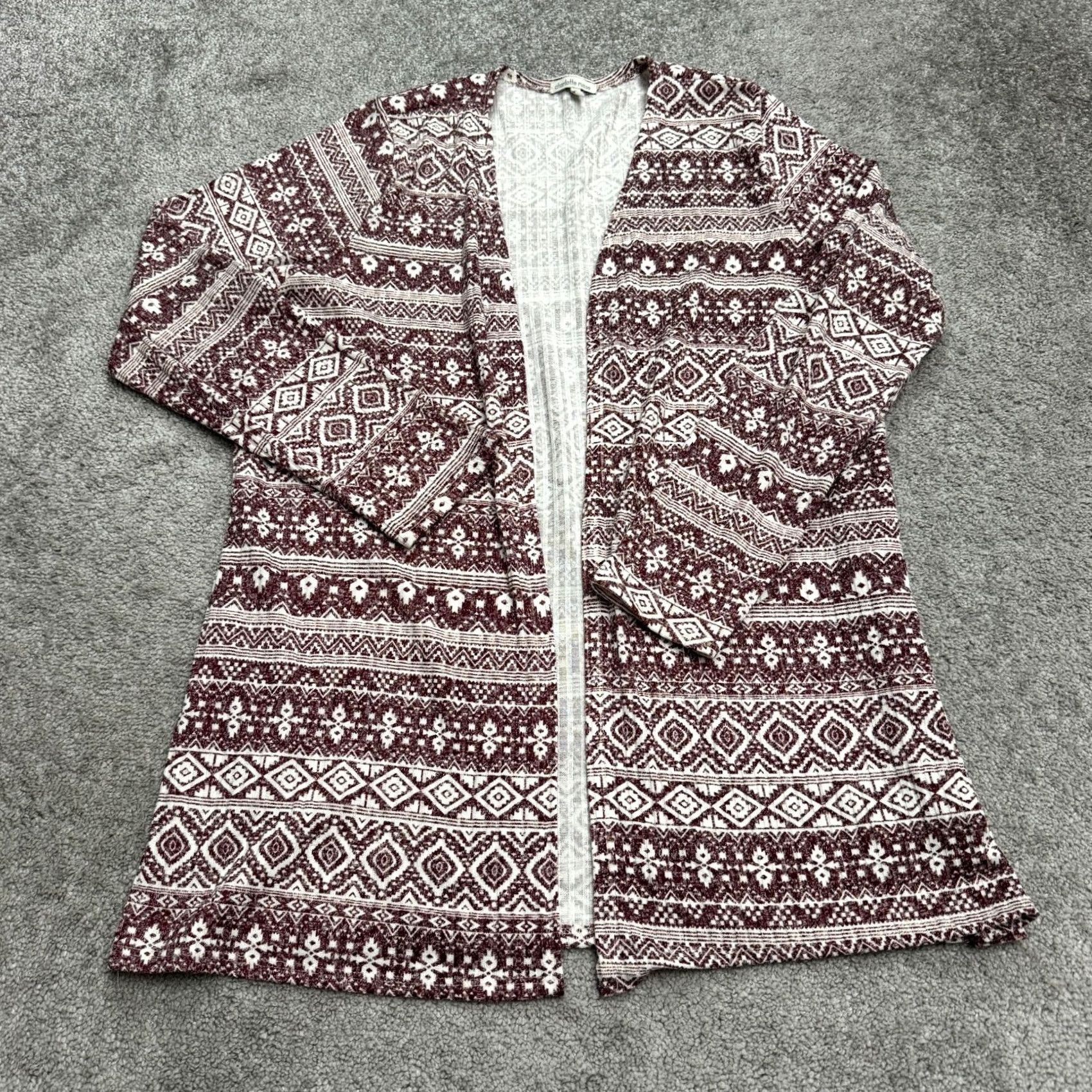 Vintage Charlotte Russe Geometric Aztec Open Cardigan Sweater Womens XL Maroon White Size XL / US 12-14 / IT 48-50 - 2 Thumbnail