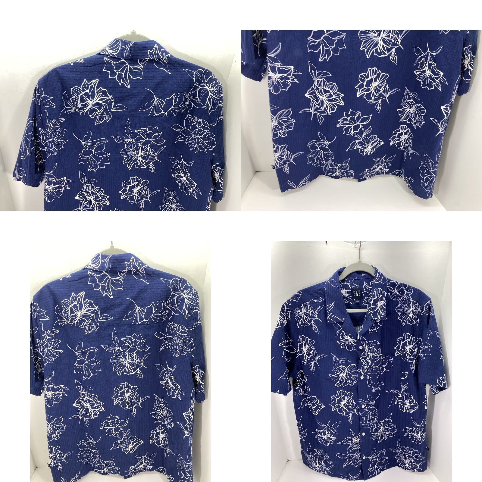 Gap VINTAGE Gap Camp Shirt Men L Blue Floral Button Short Sleeve Cotton NWT Size US L / EU 52-54 / 3 - 8 Thumbnail
