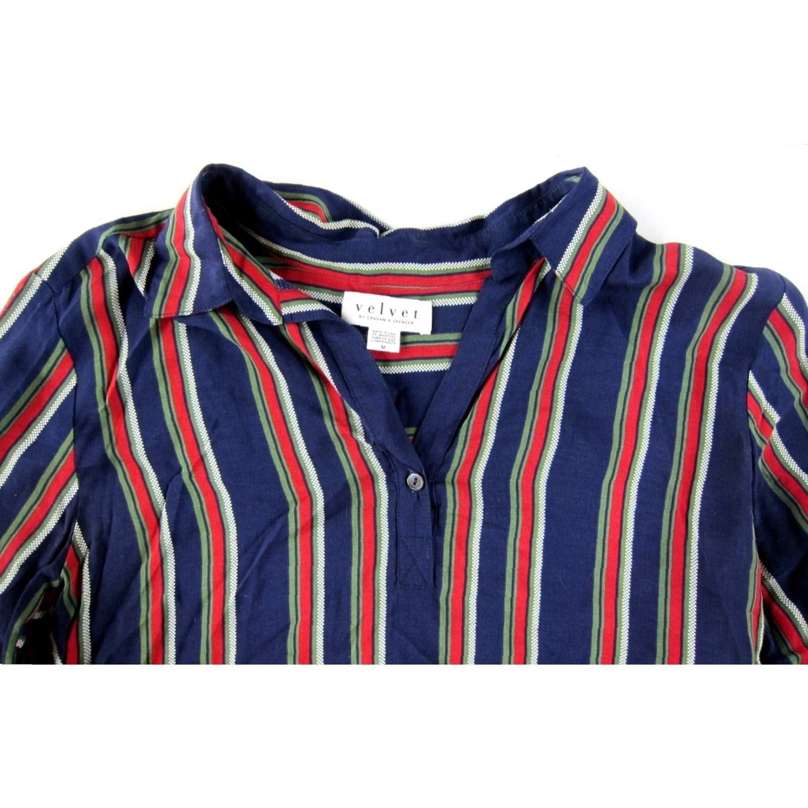 Velvet VINTAGE Velvet Graham & Spencer Blouse Stripe Collar Long Sleeve M Blue Red Green Rayon Size M / US 6-8 / IT 42-44 - 4 Thumbnail