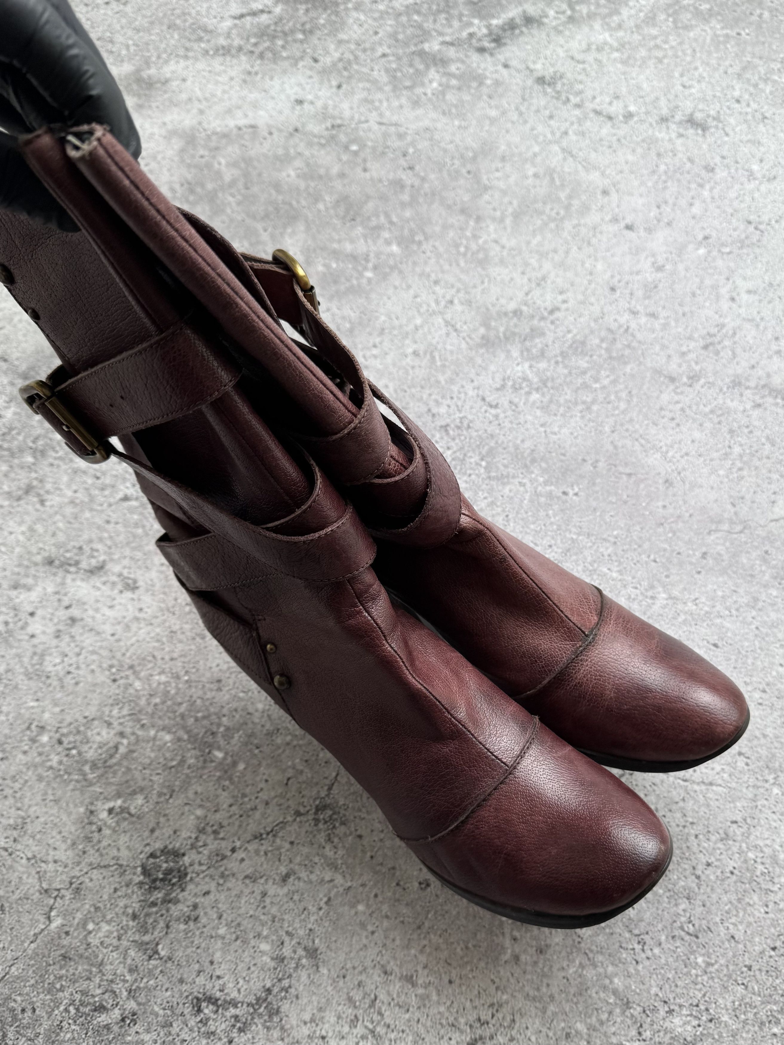 Vintage Y2K Leather Ankle Boots Buckle Strap Block Heel Booties (E8) Size US 8 / IT 38 - 6 Thumbnail