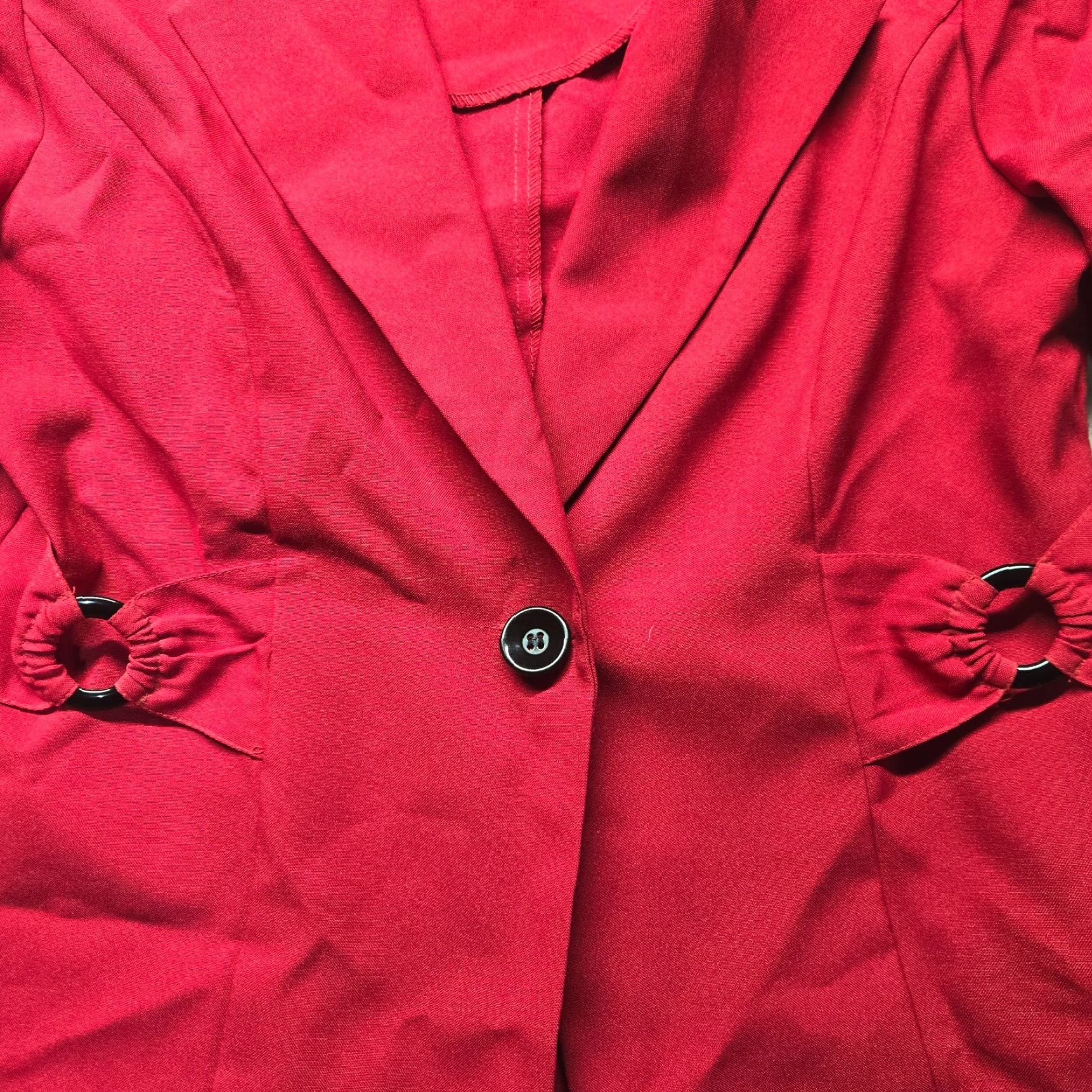 Vintage Perceptions Jacket Solid Red Coat Dress Casual Button Adult 10P Petite Women's Linen Blend Blouse Style Basic 10P Red Fall Spring Summer Winter Size L / US 10 / IT 46 - 5 Thumbnail