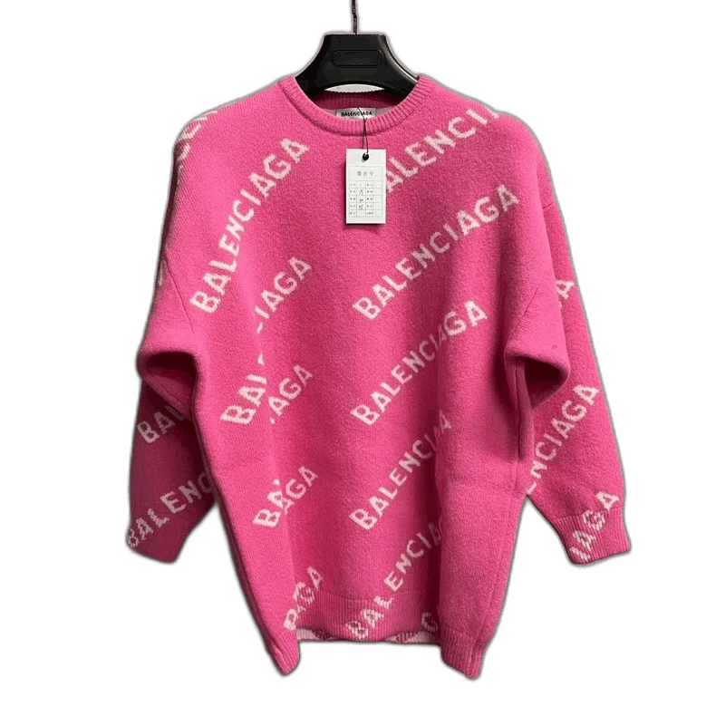 Balenciaga Pink Logo Print Round Neck Sweater-yf Size US S / EU 44-46 / 1 - 1 Thumbnail