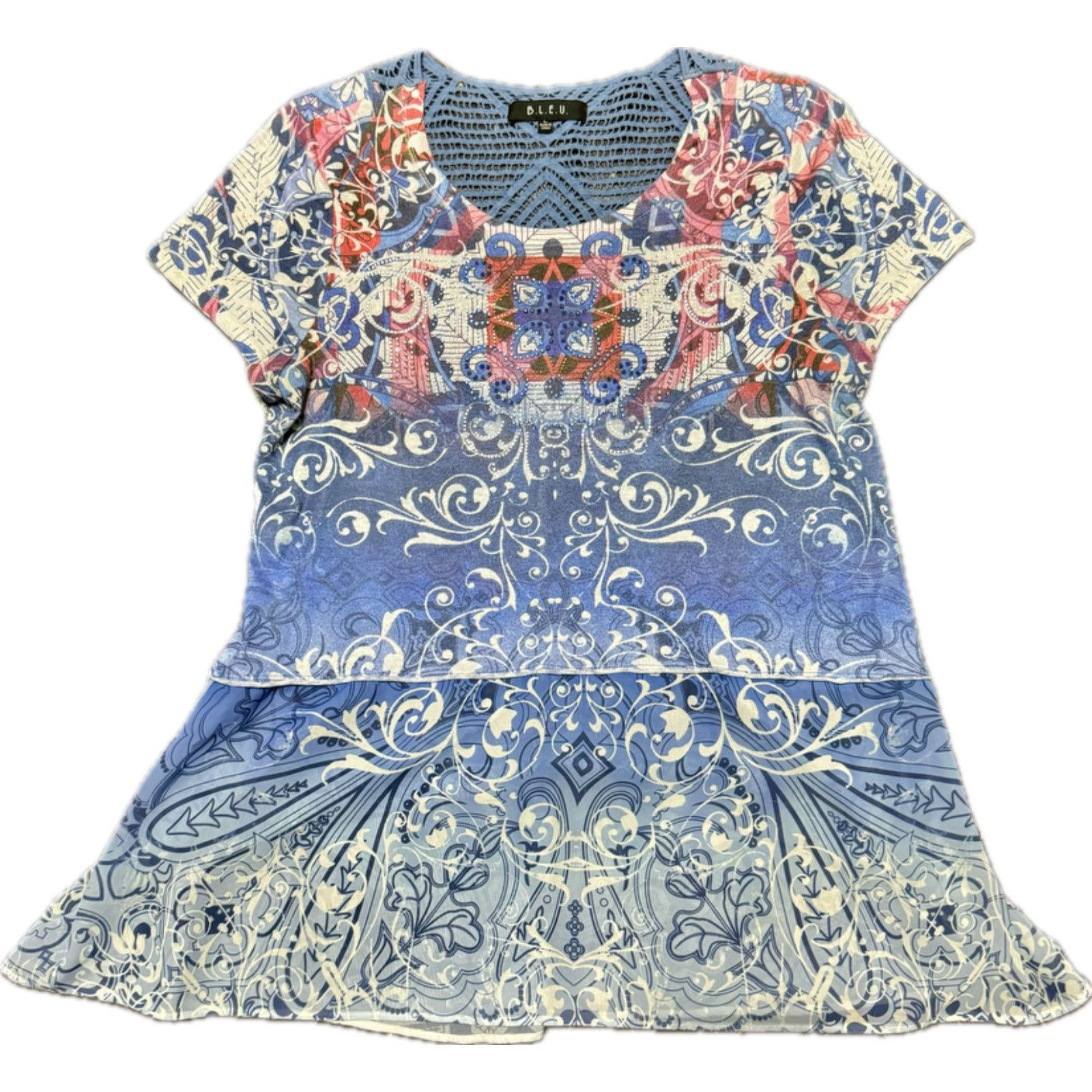 Other B.L.E.U. Stud Appliqué Floral Knit Top w Open Crochet Back L Size L / US 10 / IT 46 - 1 Thumbnail