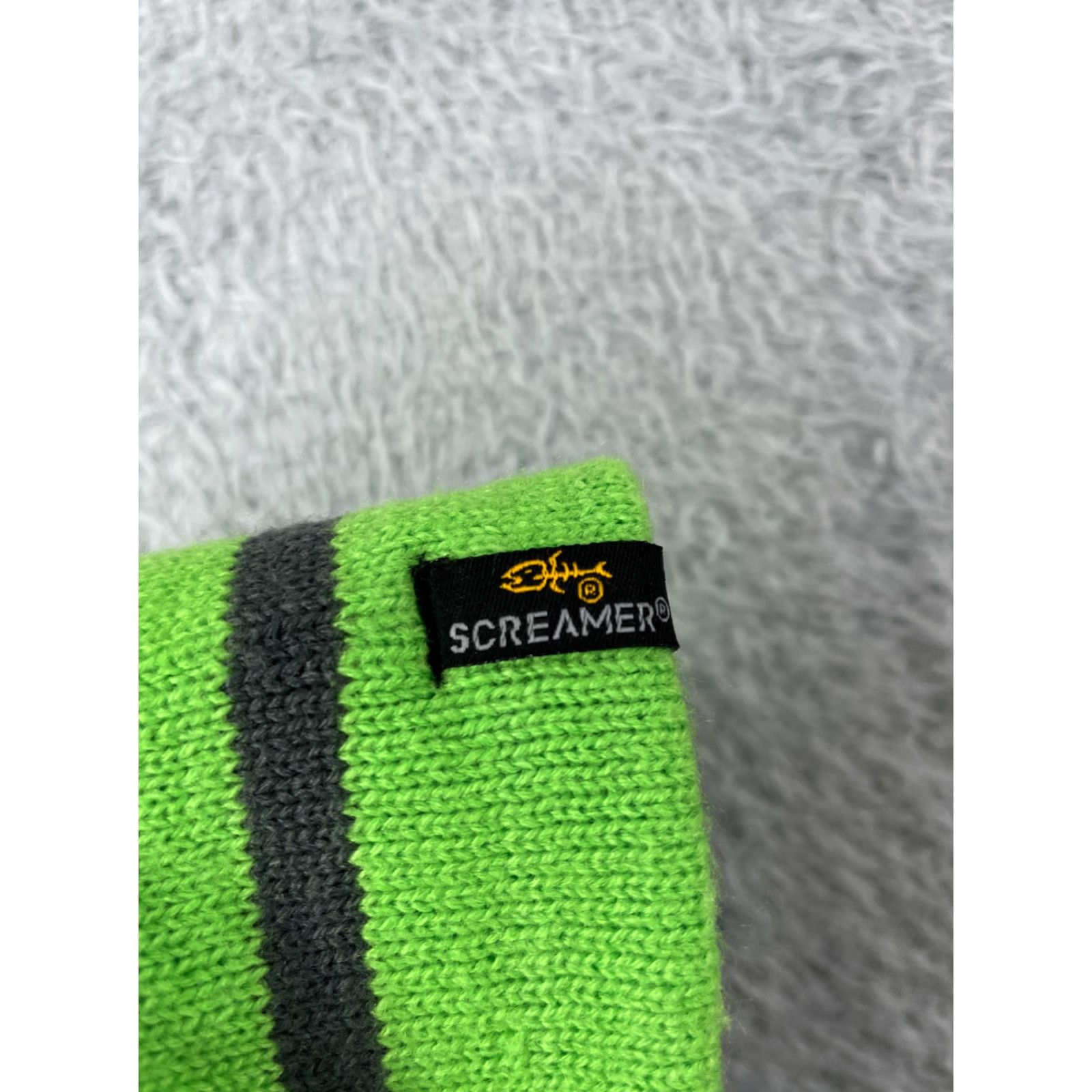 Vintage Screamer Beanie Adult One Size Green Gray Stripe Knit 100% Acrylic Ski Size ONE SIZE - 5 Thumbnail