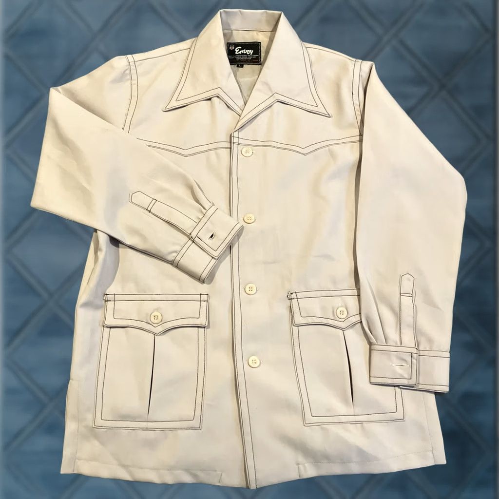 Vintage VINTAGE Envoy Military / Safari Khaki Polyester Jacket Men's Large Button-Up Collared 70s Western Cowboy Retro Size US L / EU 52-54 / 3 - 1 Thumbnail