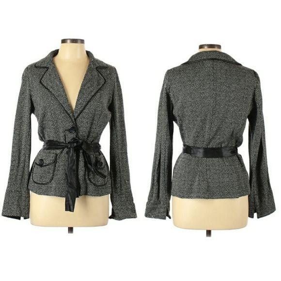 Gerard Darel Gerard Darel Wool Blazer Sz 42 Faux Leather Trim Belted Butt Size M / US 6-8 / IT 42-44 - 12 Thumbnail