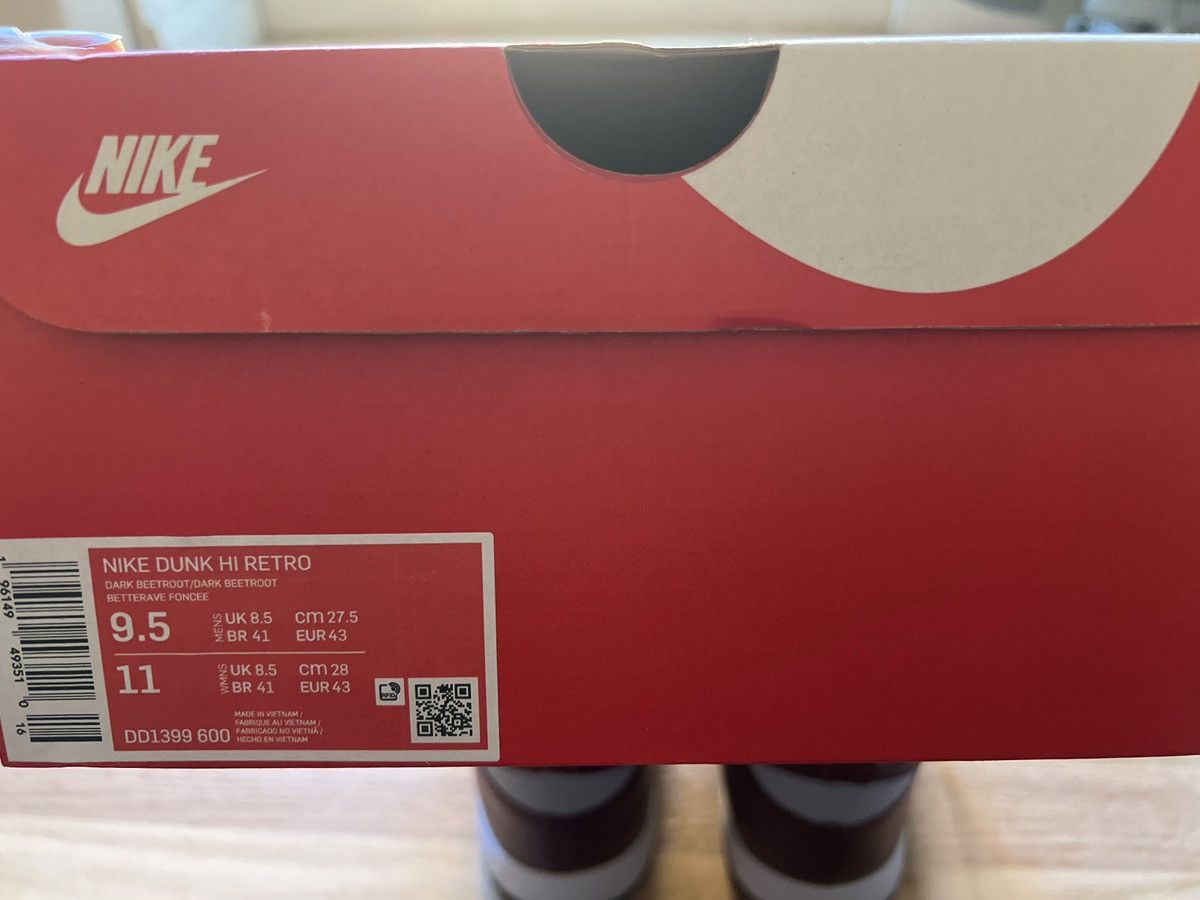 Nike Nike Dunk High Retro “Dark Beetroot” Size 9.5 Clean w/ Box Size US 9.5 / EU 42-43 - 6 Thumbnail