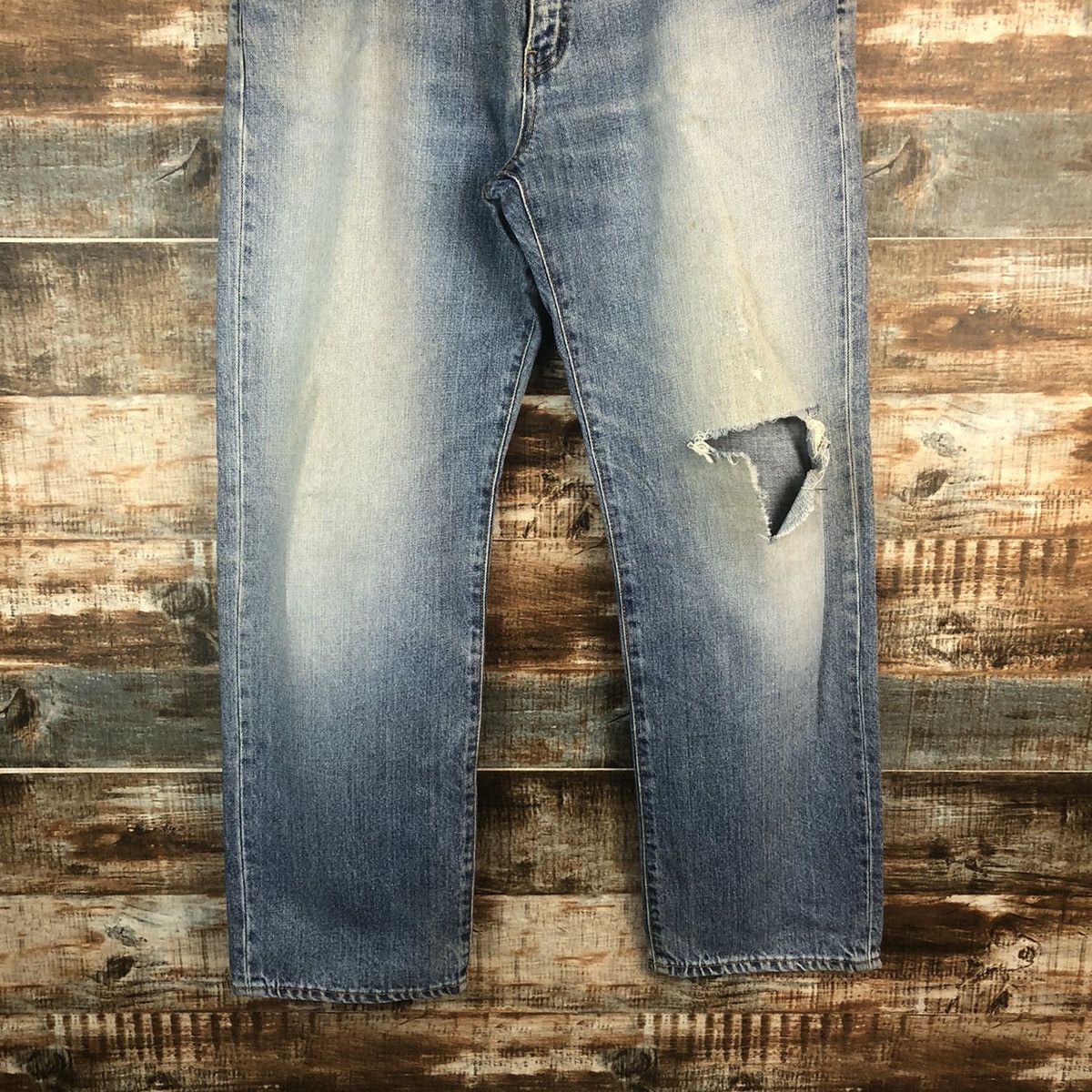 Japanese Brand DL Uniqlo Blue Distressed Denim Pants #C292 Size US 32 / EU 48 - 3 Thumbnail