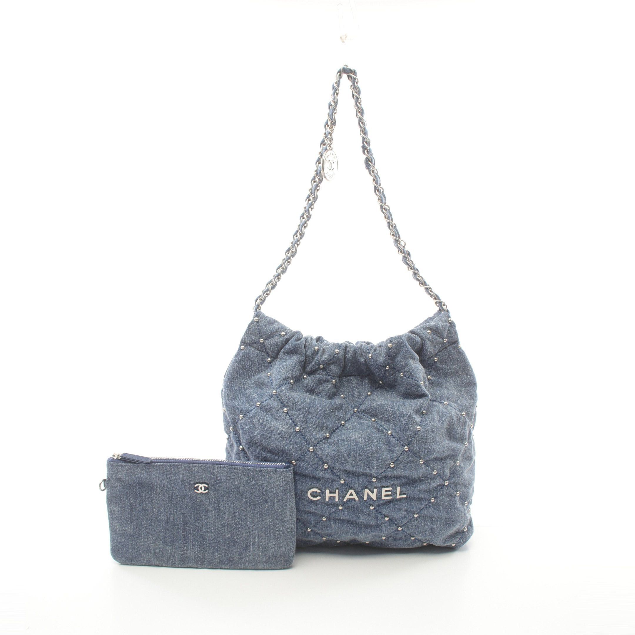 Chanel Chanel Chanel 22 Small Chain Shoulder Bag Denim Indigo Blue Silver Hardware Wash Processing Size ONE SIZE - 1 Thumbnail