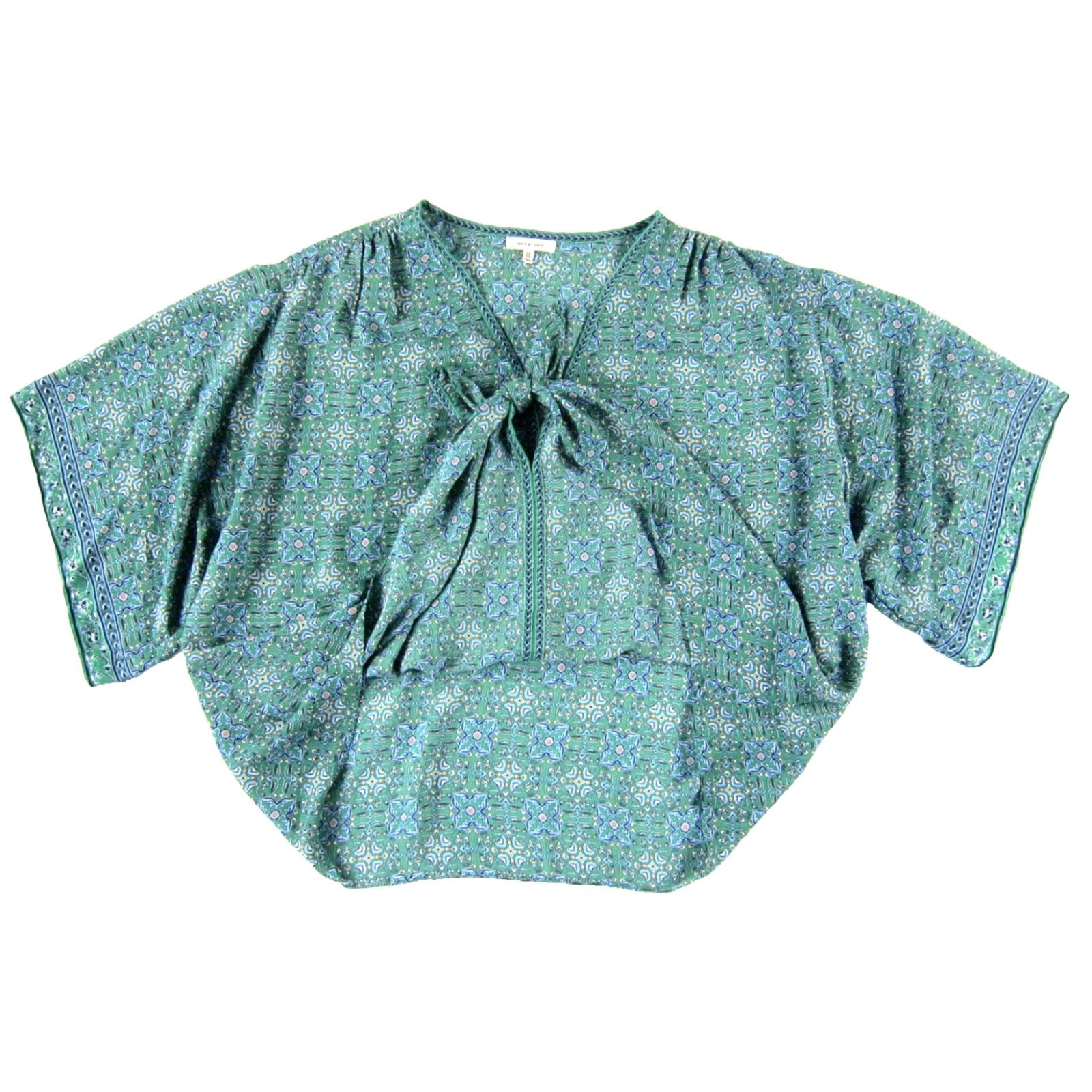 Vintage Max Studio Blouse Shirt Women 3X V-Neck Short Sleeve Floral Green Blue Pink Casual Polyester 100% Size XXL / US 16-18 / IT 52-54 - 5 Thumbnail