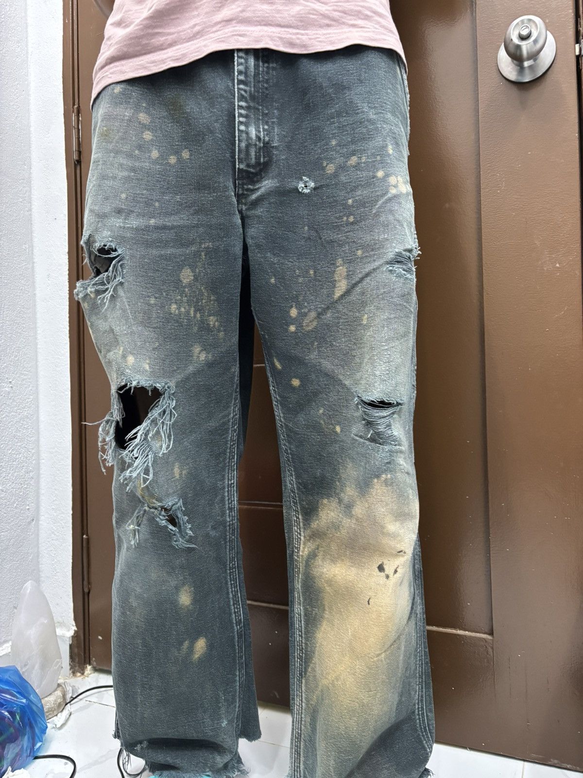 Kapital CARHARTT THRASHED DISTRESSED TYE DYE CUT LEG BAGGY JEANS Size US 36 / EU 52 - 13 Thumbnail