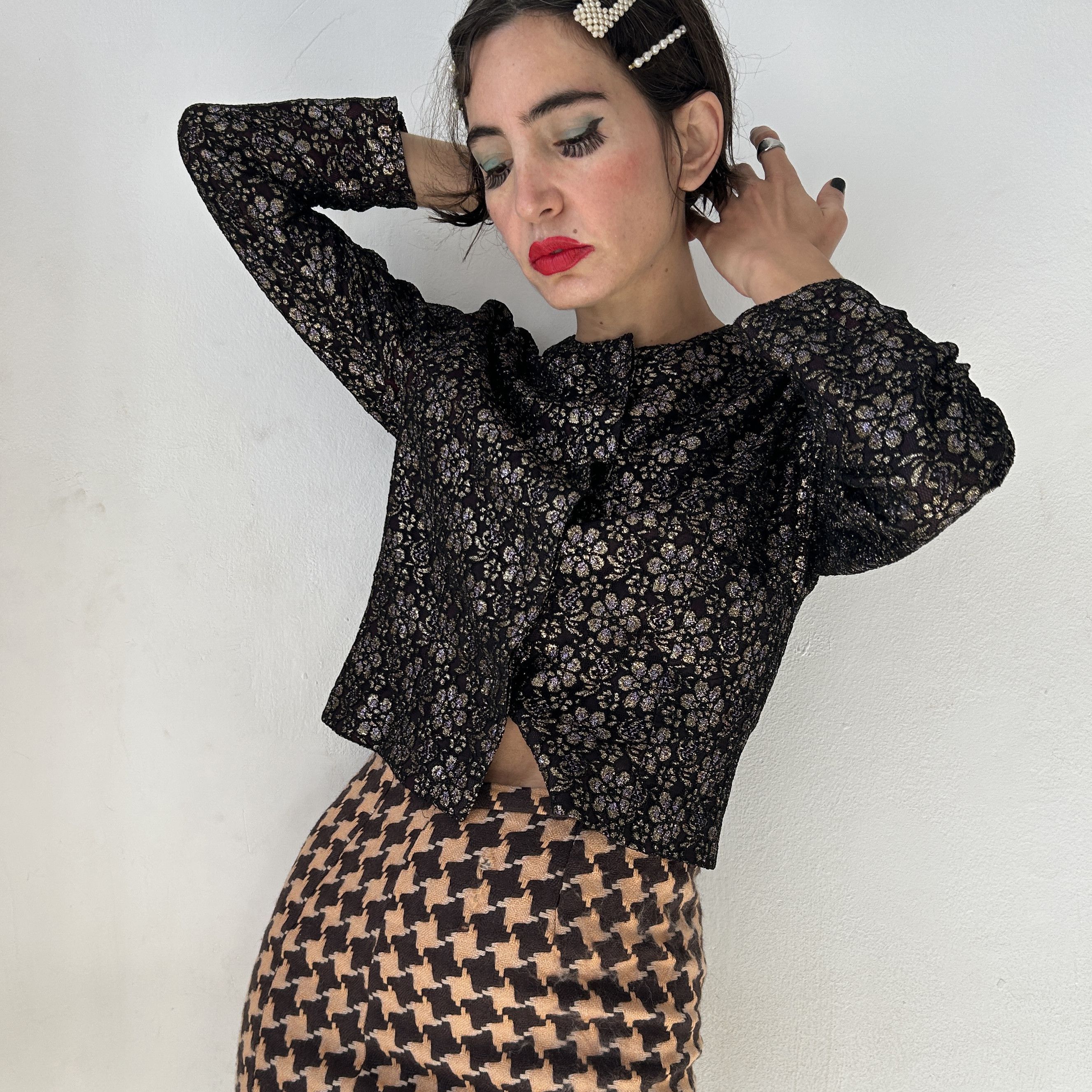 Vintage Vintage 80s lace glitter cropped party jacket Size M / US 6-8 / IT 42-44 - 3 Thumbnail