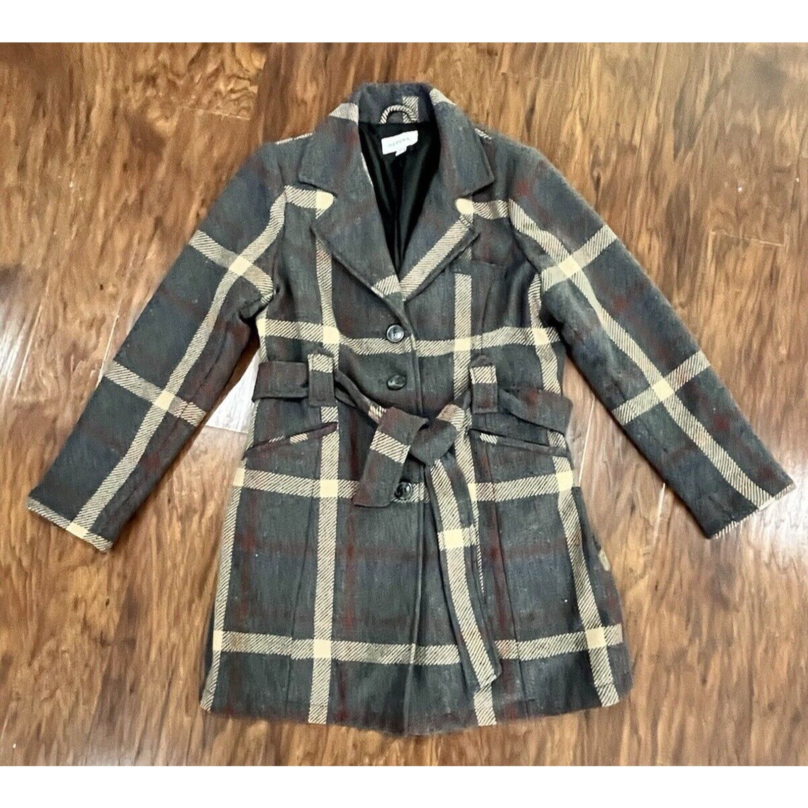 Merona Merona Womens Size L Retro Plaid Belted Dress Coat. RN17730 Size L / US 10 / IT 46 - 1 Thumbnail