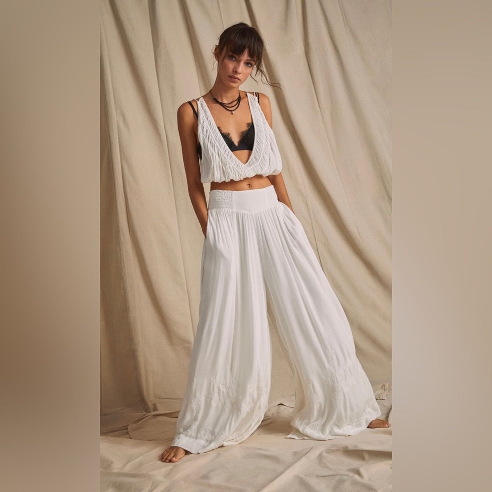 Free People 🎉LAST‎ PIECE🎉FREE PEOPLE Angie Wide Pants And VNeck TopSet Size 28" / US 6 / IT 42 - 8 Thumbnail