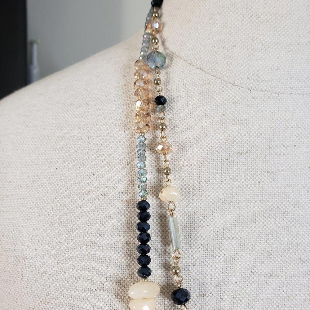 Designer Double Stranded Blue, Clear & Cream Crystal Necklace 40" Size ONE SIZE - 3 Thumbnail