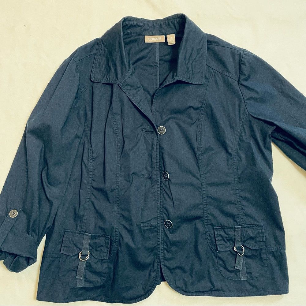 Chicos Chico's Navy Cotton Lightweight Jacket Size1 US M Size M / US 6-8 / IT 42-44 - 4 Thumbnail