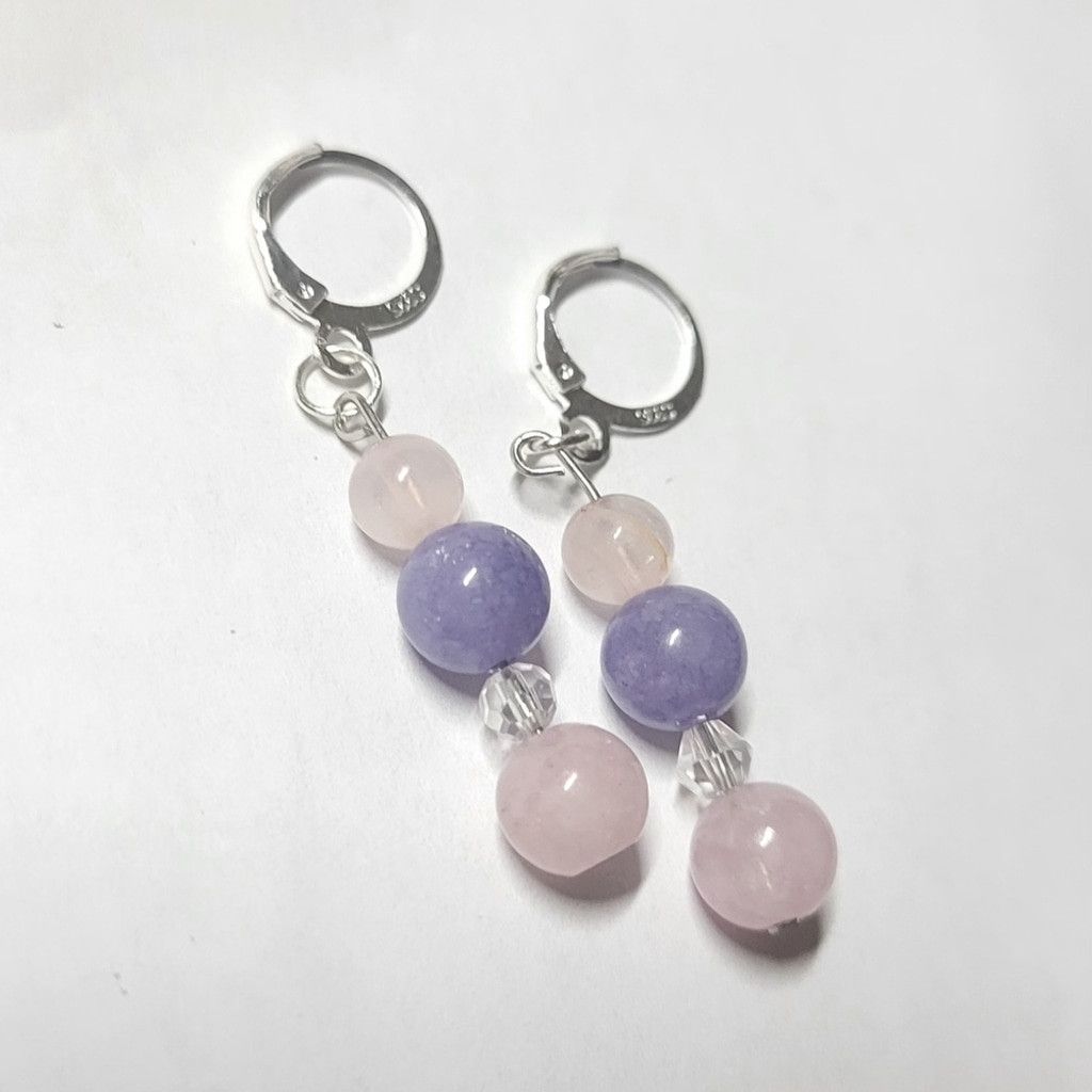 Handmade Natural Crystal Rose Quartz Angelite Morganite Drop Earrings Size ONE SIZE - 1 Thumbnail