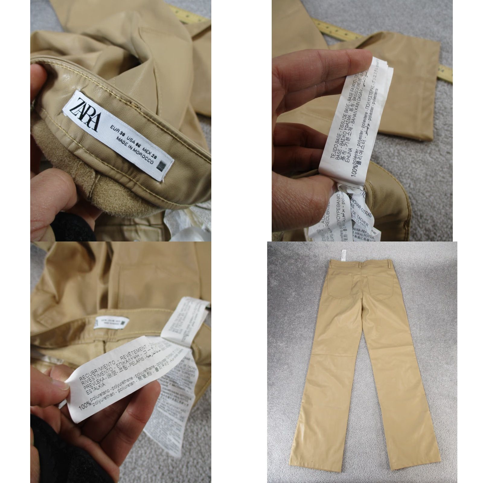 Zara ZARA Faux Leather Pants Womens 6 Beige Straight Leg Dress Size 28" / US 6 / IT 42 - 8 Thumbnail