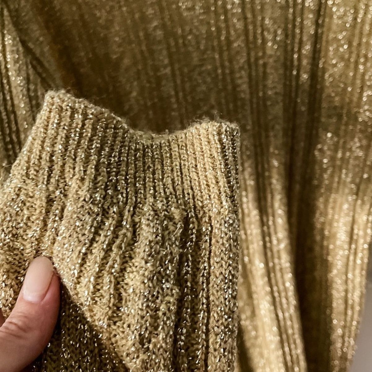 Vintage Vintage gold metallic sparkle ribbed knit turtleneck tunic M Size M / US 6-8 / IT 42-44 - 3 Thumbnail