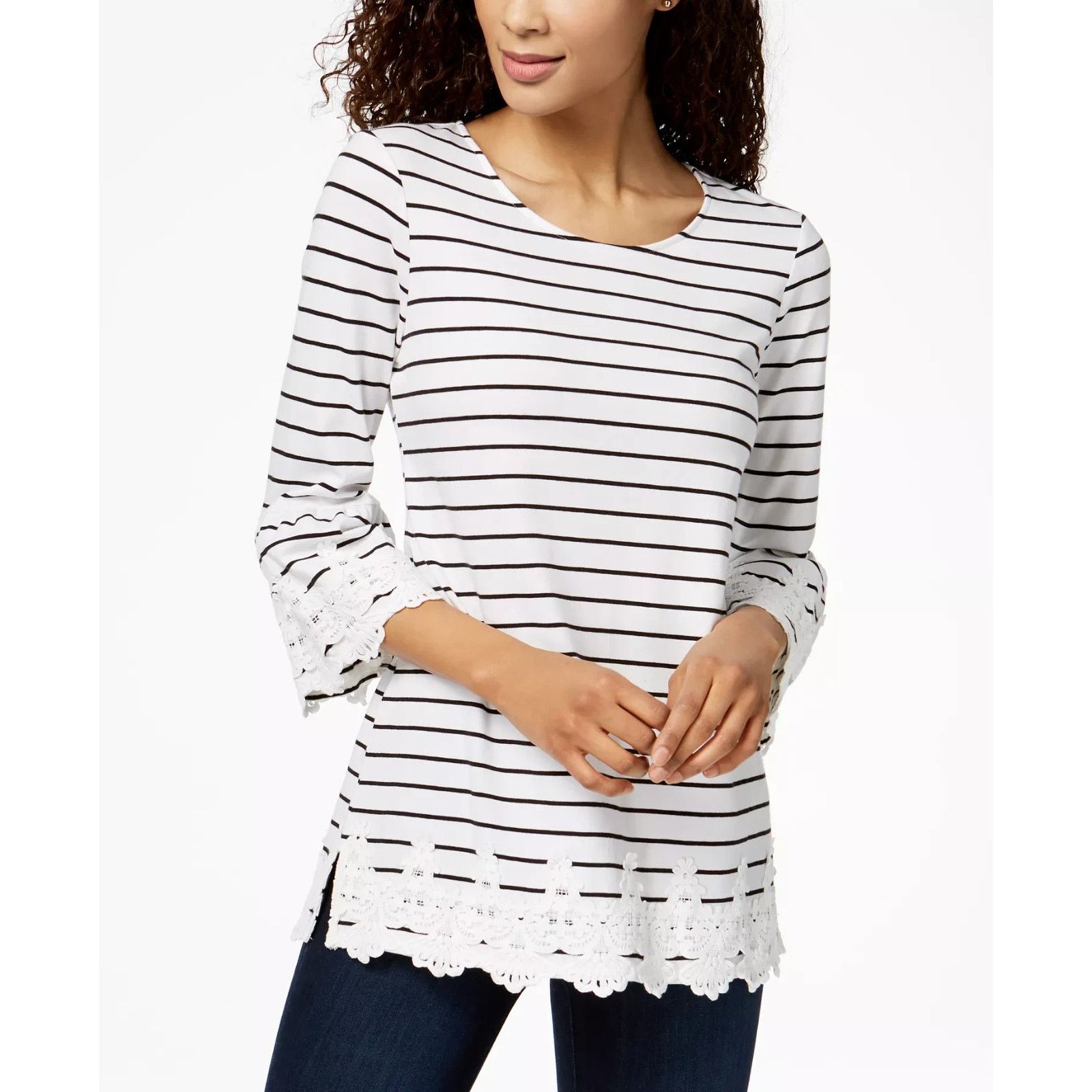& Other Stories Charter 3/4 Top Cotton Embroidery White/Black 1X A001874 Size 4XL / US 24-26 - 1 Thumbnail