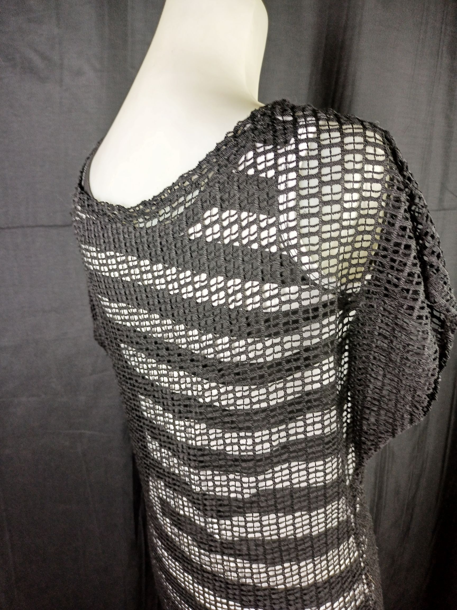 Japanese Brand Women's Black Mesh Black & White Stripped Sleeveless Dress Size M / US 6-8 / IT 42-44 - 10 Thumbnail