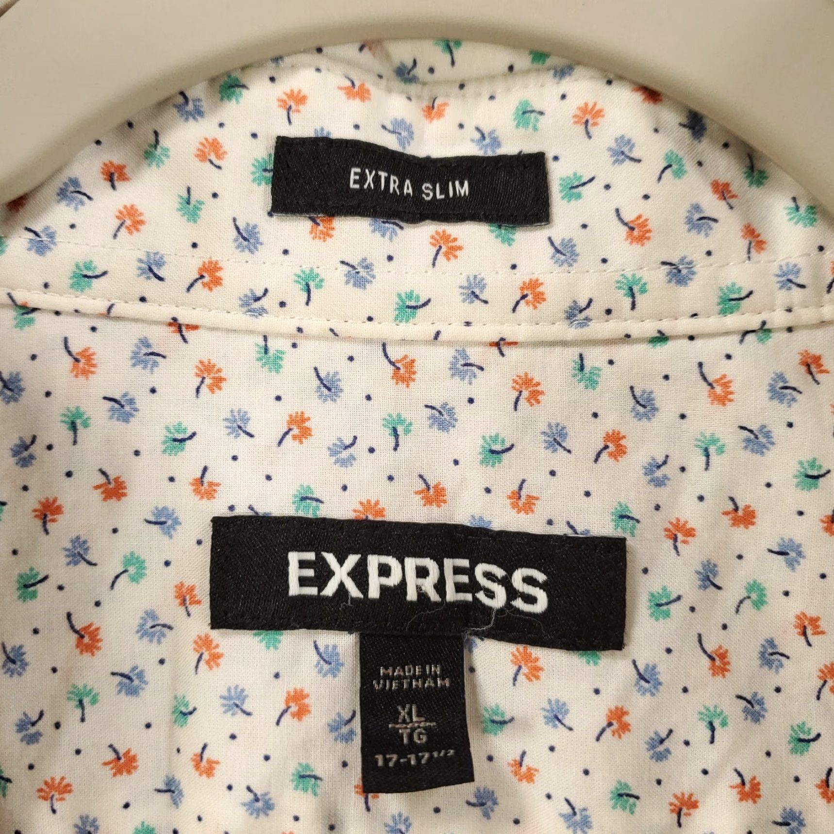 Express Express Shirt Mens XL Extra Slim Little Flowers Allover Button Up Long Sleeve Size US XL / EU 56 / 4 - 4 Thumbnail
