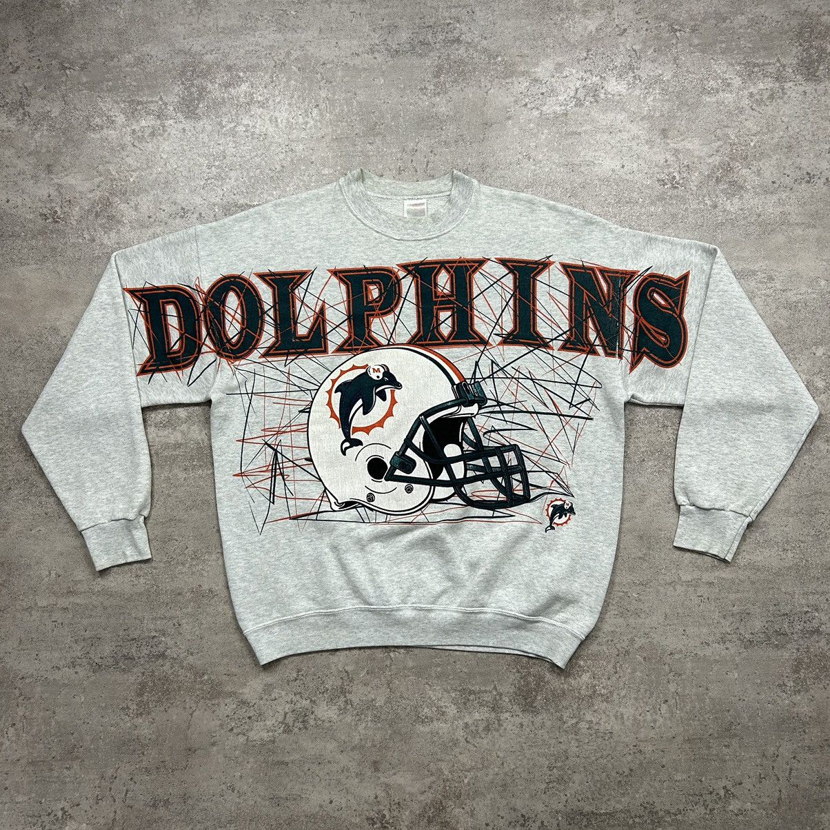 Fruit Of The Loom × NFL × Vintage VTG 90s NFL MIAMI DOLPHINS SPELL OUT SWEATSHIRT CREWNECK Size US XL / EU 56 / 4 - 1 Thumbnail