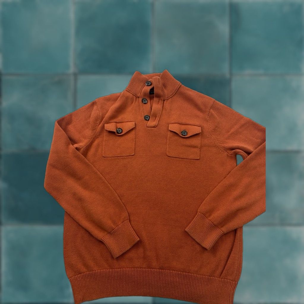 Banana Republic Banana Republic Sweater Mens Large Orange Mock Neck Knit Button Pullover Size US L / EU 52-54 / 3 - 1 Thumbnail