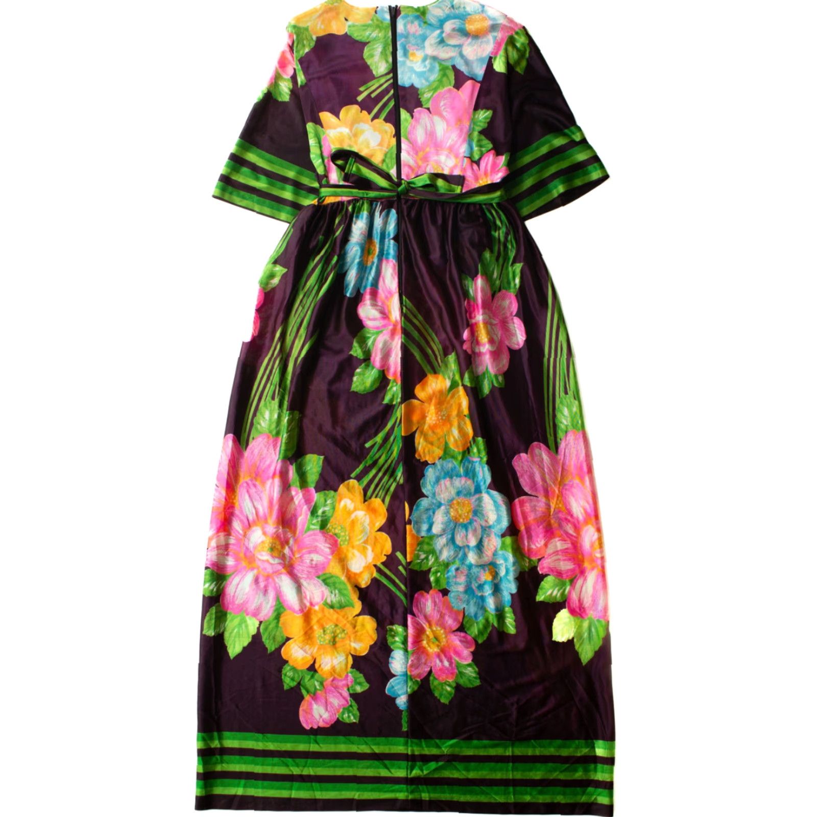 Vintage VINTAGE 1970s Hawaiian Maxi Dress Medium Brown Floral Print Boho Brown Acetate 54” Chest 15” Waist 28” Ragstock Mens Womens Girls Boys Size M / US 6-8 / IT 42-44 - 5 Thumbnail