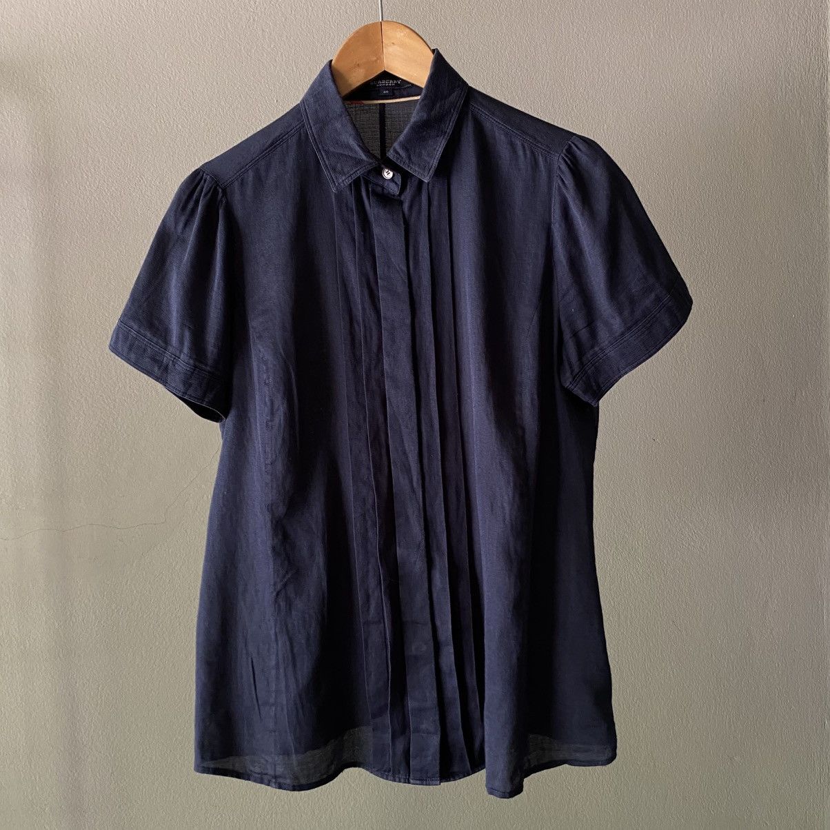 Burberry BURBERRY Soft Navy Pleated Blouse Size S / US 4 / IT 40 - 2 Thumbnail