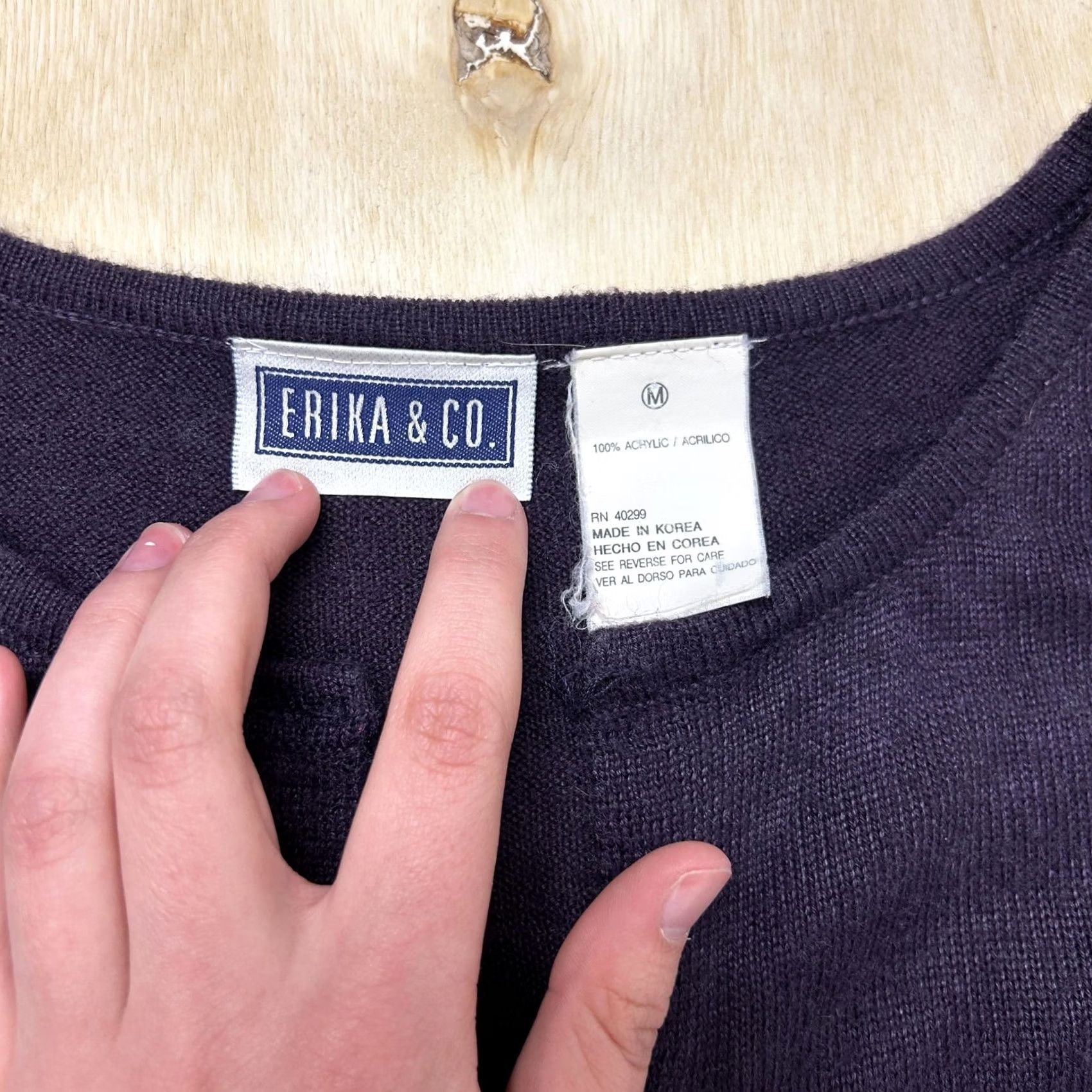 Vintage Erika & Co. Cardigan Sweater Womens M Purple Crew Neck Pockets Tight-Knit Casual Fall Size M / US 6-8 / IT 42-44 - 2 Thumbnail