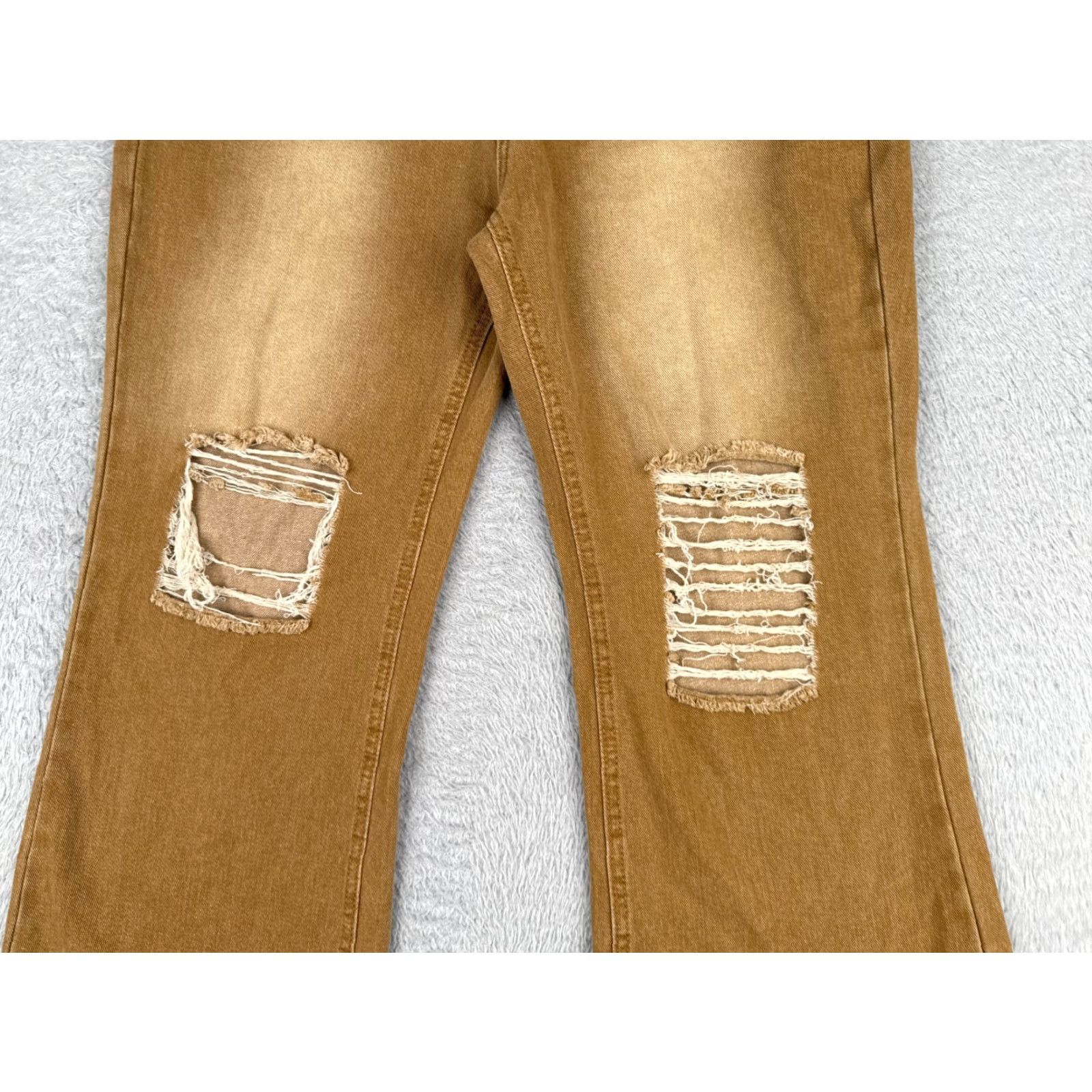 Vintage Jeans Women 31 Brown Khaki Distressed Denim Wide Leg High Rise Cotton 31x25 Size 24" / US 00 / IT 34 - 3 Thumbnail