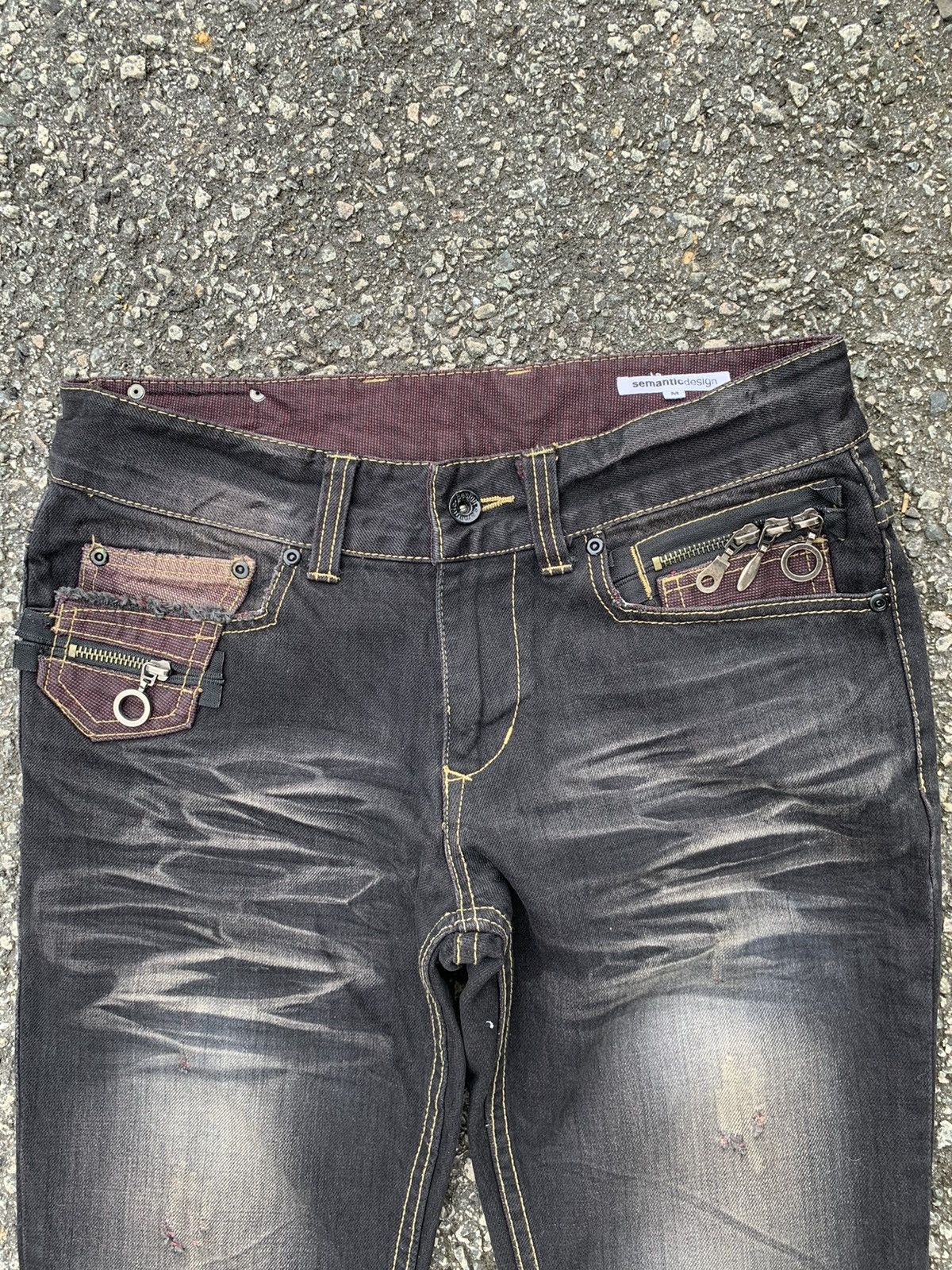 If Six Was Nine FLARE💥 SEMANTIC DESIGN PUNK STYLE MUDMAX DISTRESSED DENIM🎌☠️ Size US 31 - 15 Thumbnail