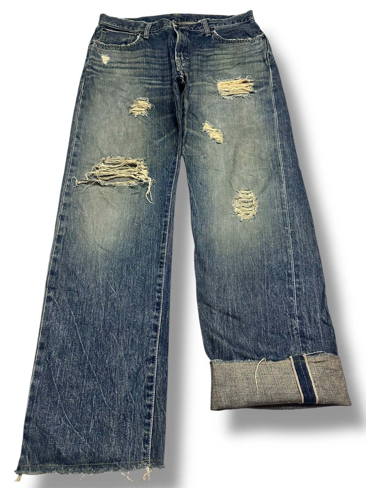 Edwin Edwin 505 Vintage 90's Selvedge Distressed Baggy & Mudwash Size US 33 - 1 Thumbnail