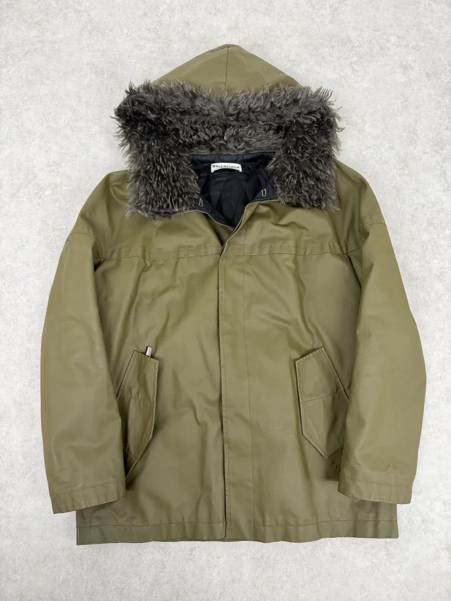 Balenciaga 2010s Balenciaga Green Fur Hooded Parka Jacket Size US M / EU 48-50 / 2 - 1 Thumbnail