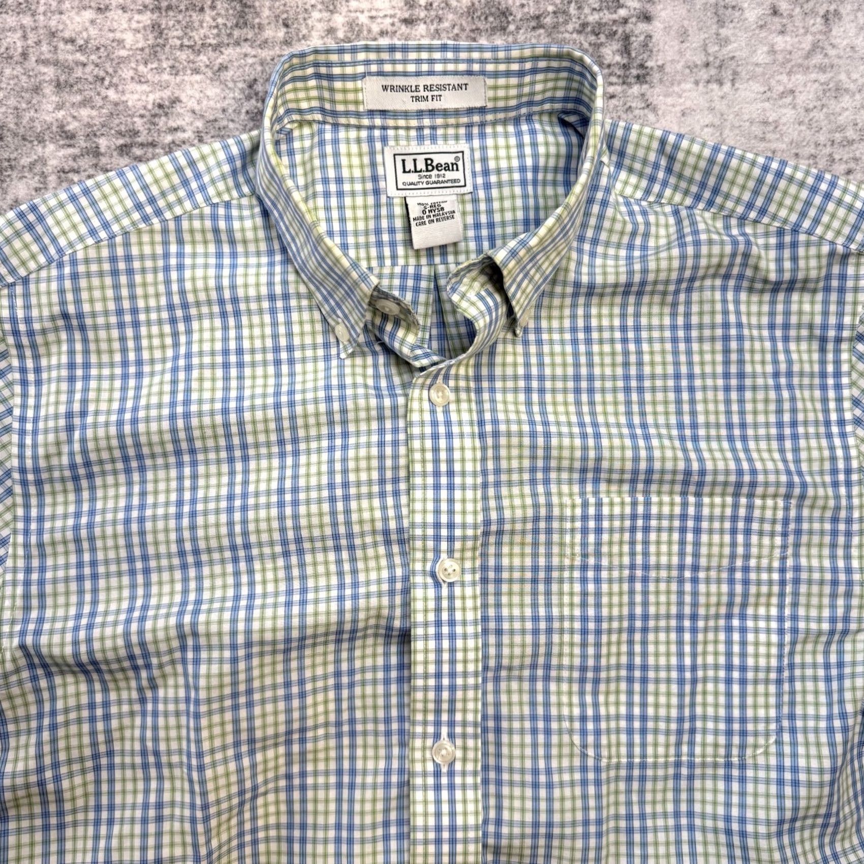 Vintage L.L. Bean Shirt Mens Small Blue Green Plaid Wrinkle Resistant Button-Up Collared Short Sleeve Size US S / EU 44-46 / 1 - 3 Thumbnail