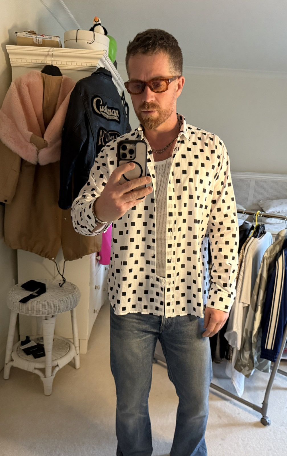 Saint Laurent Paris SS13 Saint Laurent square polka dot white shirt Hedi Slimane Size US M / EU 48-50 / 2 - 2 Thumbnail