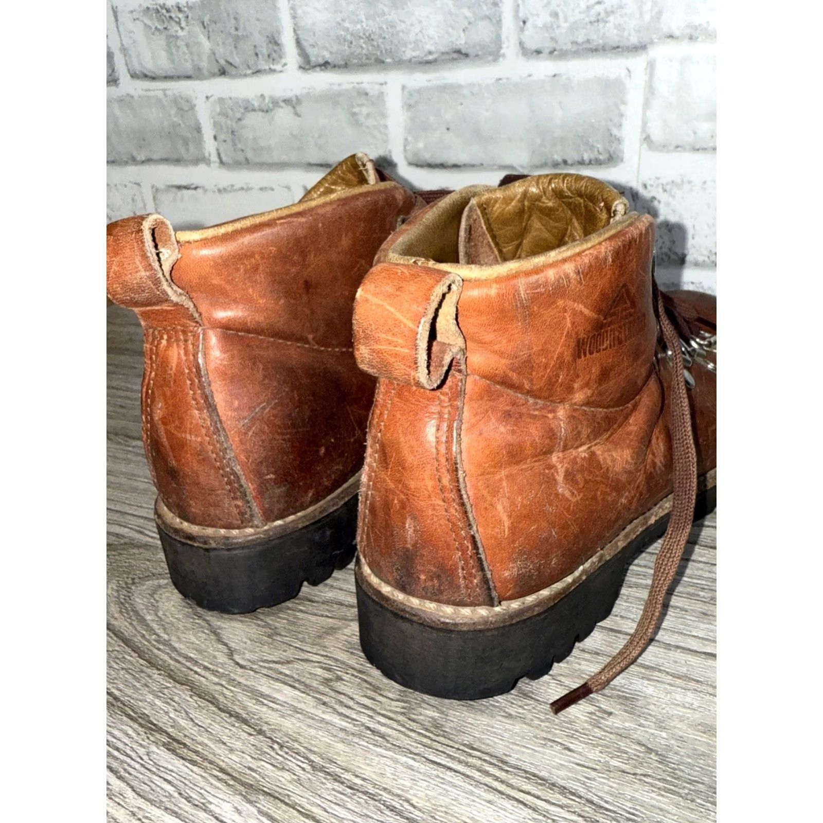 Vibram VINTAGE Weinbrenner Wood N Stream Leather Boots Mens 7 M Vibram Leather Insoles Rugged Boots Hiking Leather Brown Ankle Lace Up Round Toe USA 978 Mens Size US 7 / EU 40 - 5 Thumbnail