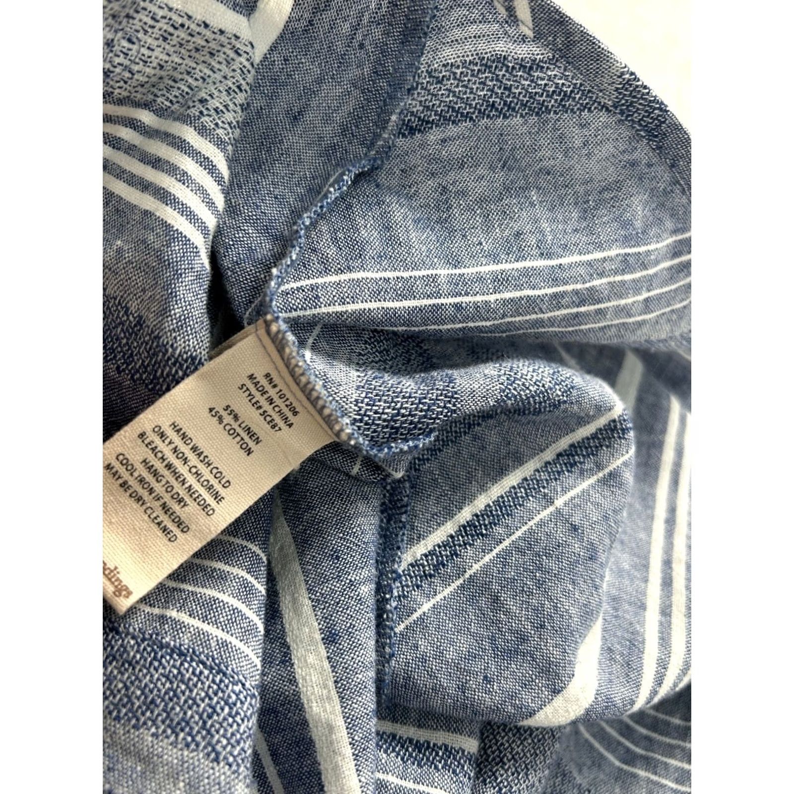 Soft Surroundings Soft Surroundings Blue Striped Linen Cotton Button-Down Tunic Shirt Plus 1X NWOT Ladies Casual 3/4 Sleeve High-Low Hem Size 1X Blue/White Shirt Size XL / US 12-14 / IT 48-50 - 5 Thumbnail