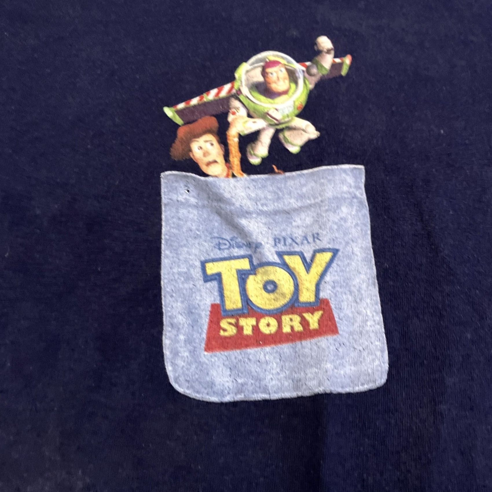 Delta VINTAGE Disney Pixar Toy Story Pocket Design T Shirt 3XL Mens Blue Cotton Crew Neck Buzz Lightyear Woody Jesse Bo Peep Alien 90s Cartoon Movie Delta Size US XXL / EU 58 / 5 - 2 Thumbnail